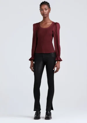 Derek Lam -Aishah Scoop Neck Long Sleeve Ribbed Top Burgundy