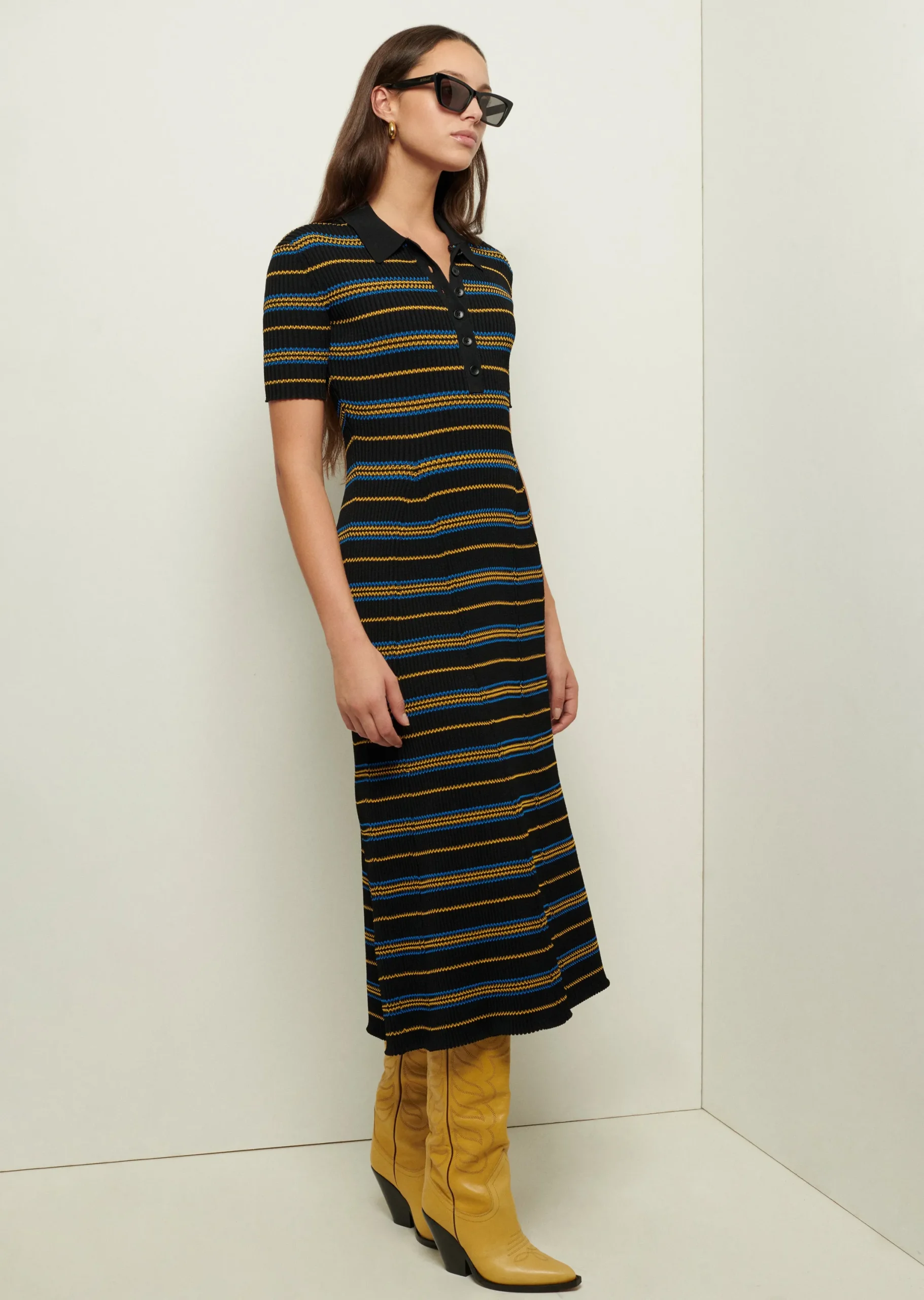 Derek Lam -Alani Short Sleeve Polo Dress Black Multi