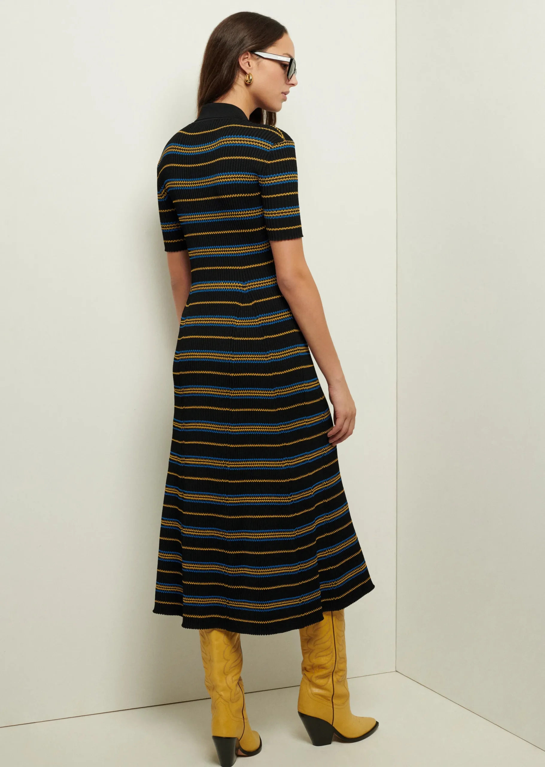 Derek Lam -Alani Short Sleeve Polo Dress Black Multi
