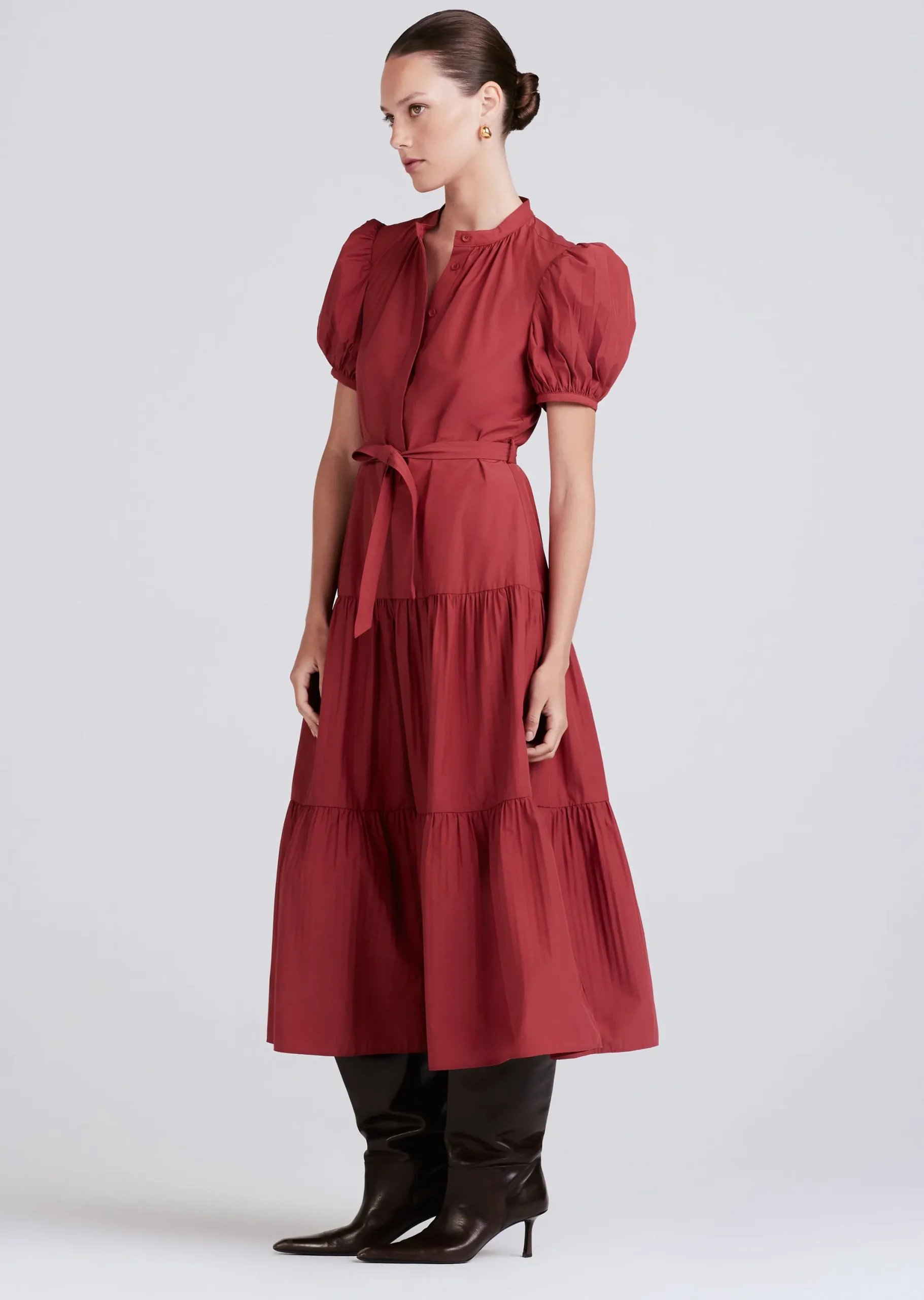 Derek Lam -Alexandra Puff Sleeve Shirt Midi Dress Rhubarb