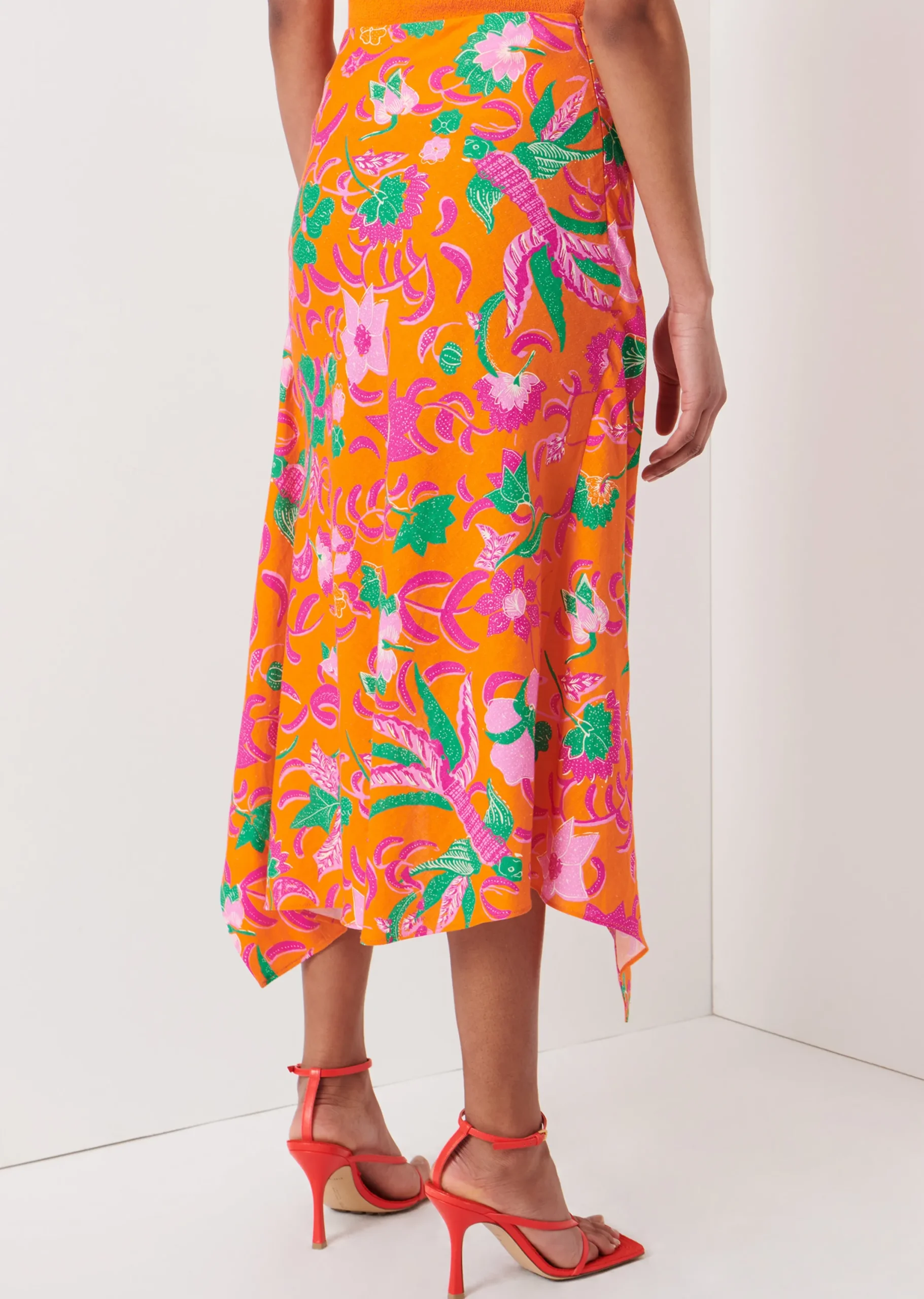 Derek Lam -Alora Ruched Midi Skirt Orange Multi