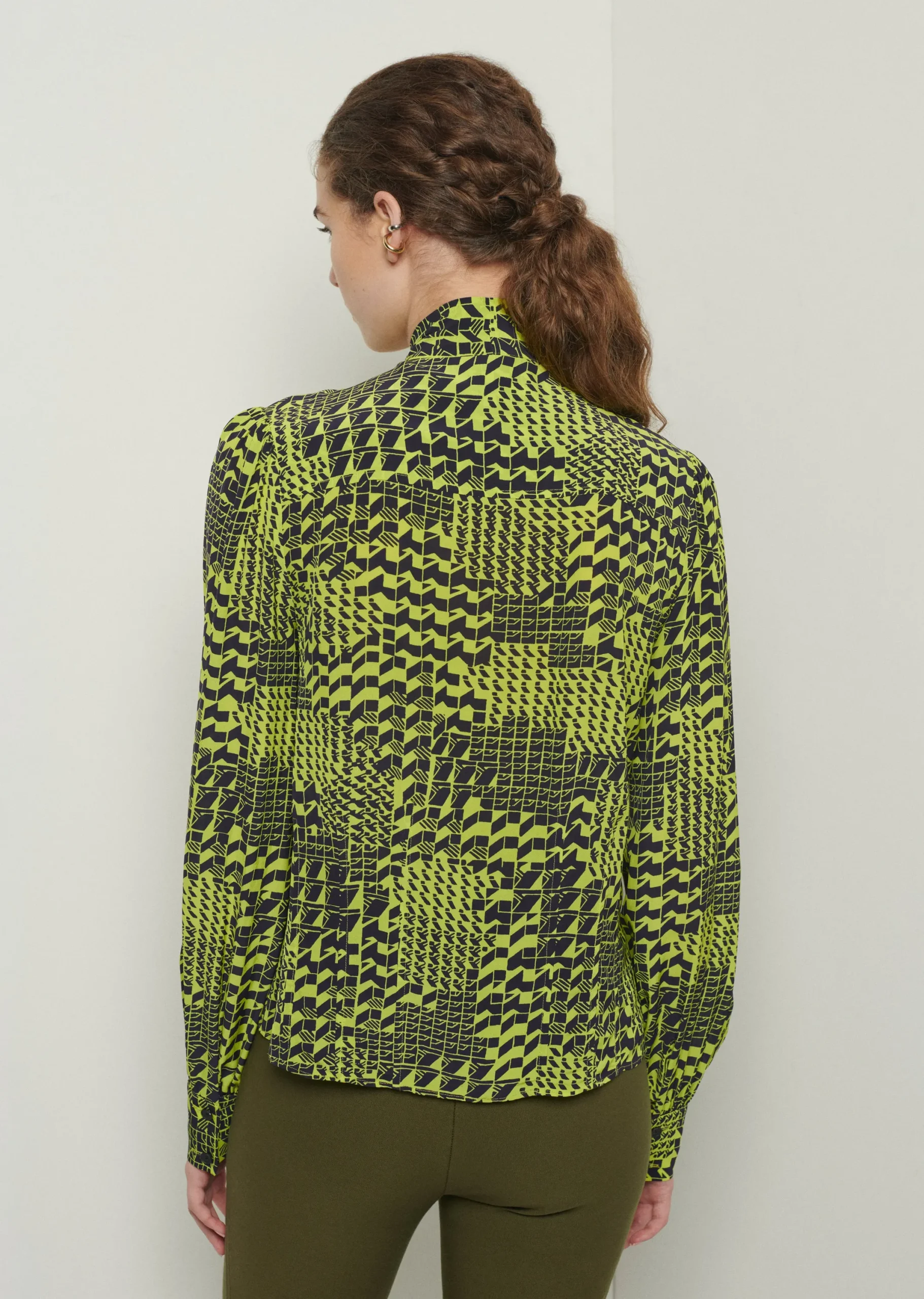 Derek Lam -Amabel Tie Neck Blouse Chartreuse-Black