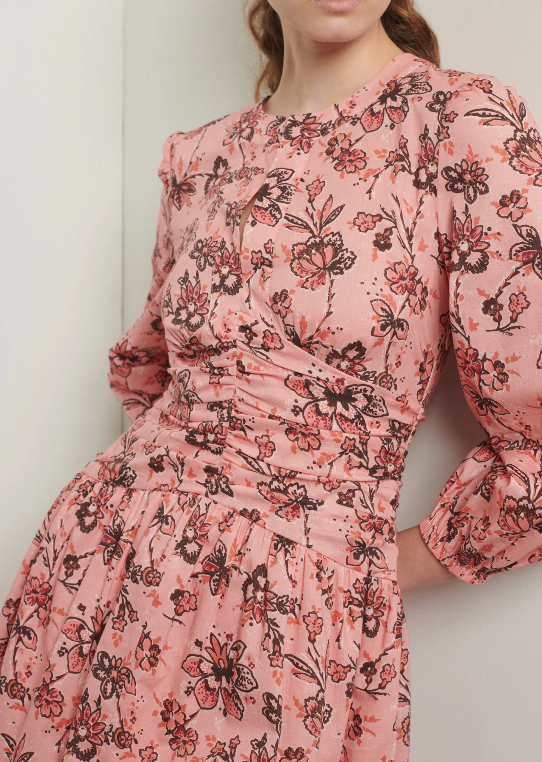 Derek Lam -Amelia Gathered Dress Peach Multi