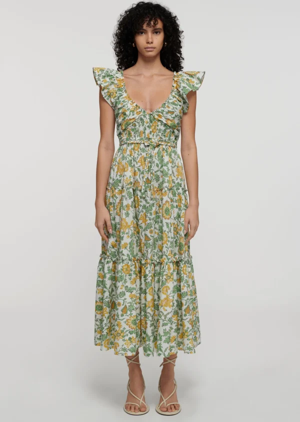 Derek Lam -Anastasia Ruffle Maxi Dress Yellow Multi