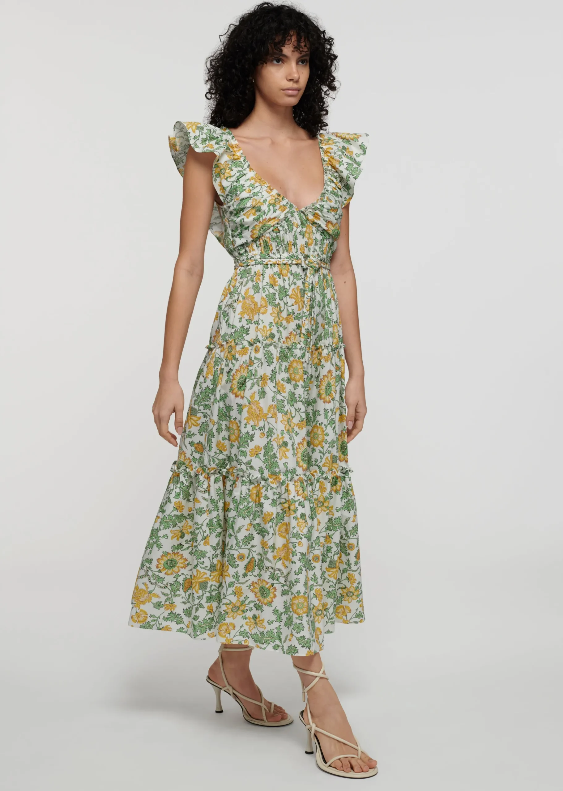 Derek Lam -Anastasia Ruffle Maxi Dress Yellow Multi