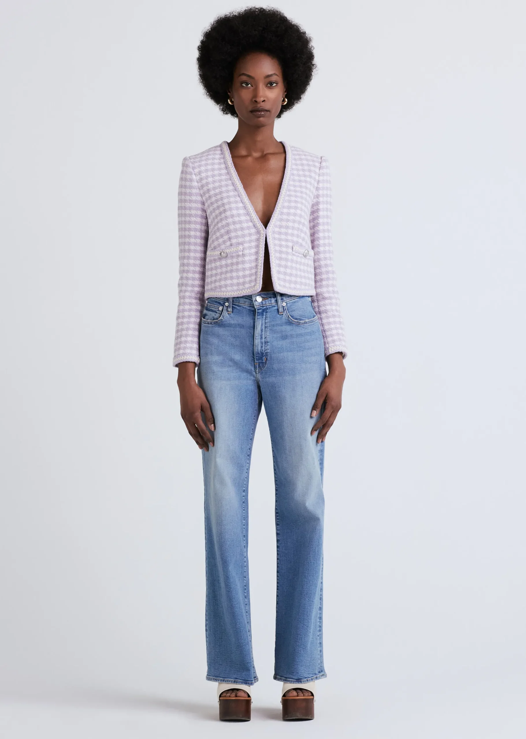 Derek Lam -Astrid V-Neck Crop Jacket Lavender-Ivory
