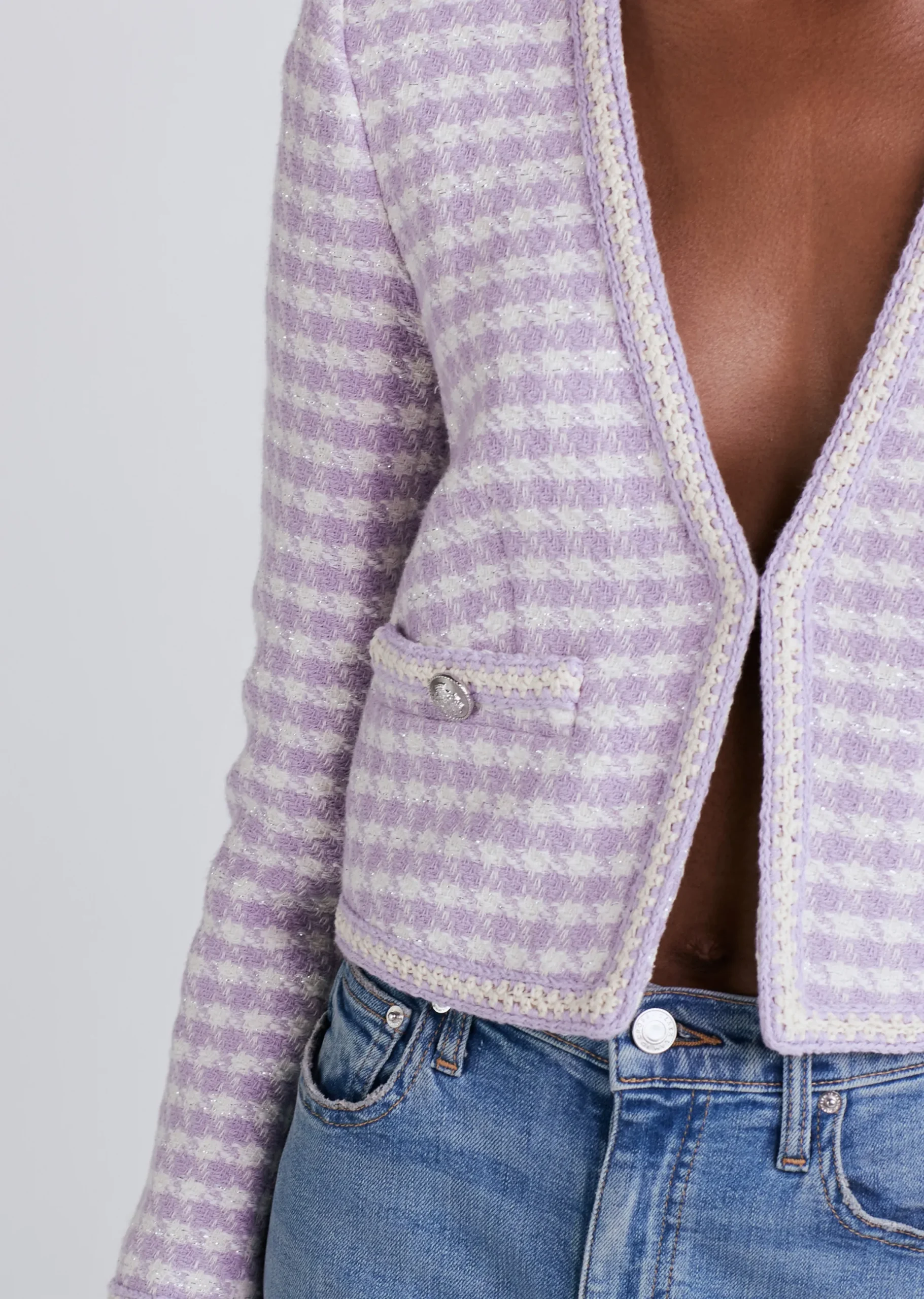Derek Lam -Astrid V-Neck Crop Jacket Lavender-Ivory
