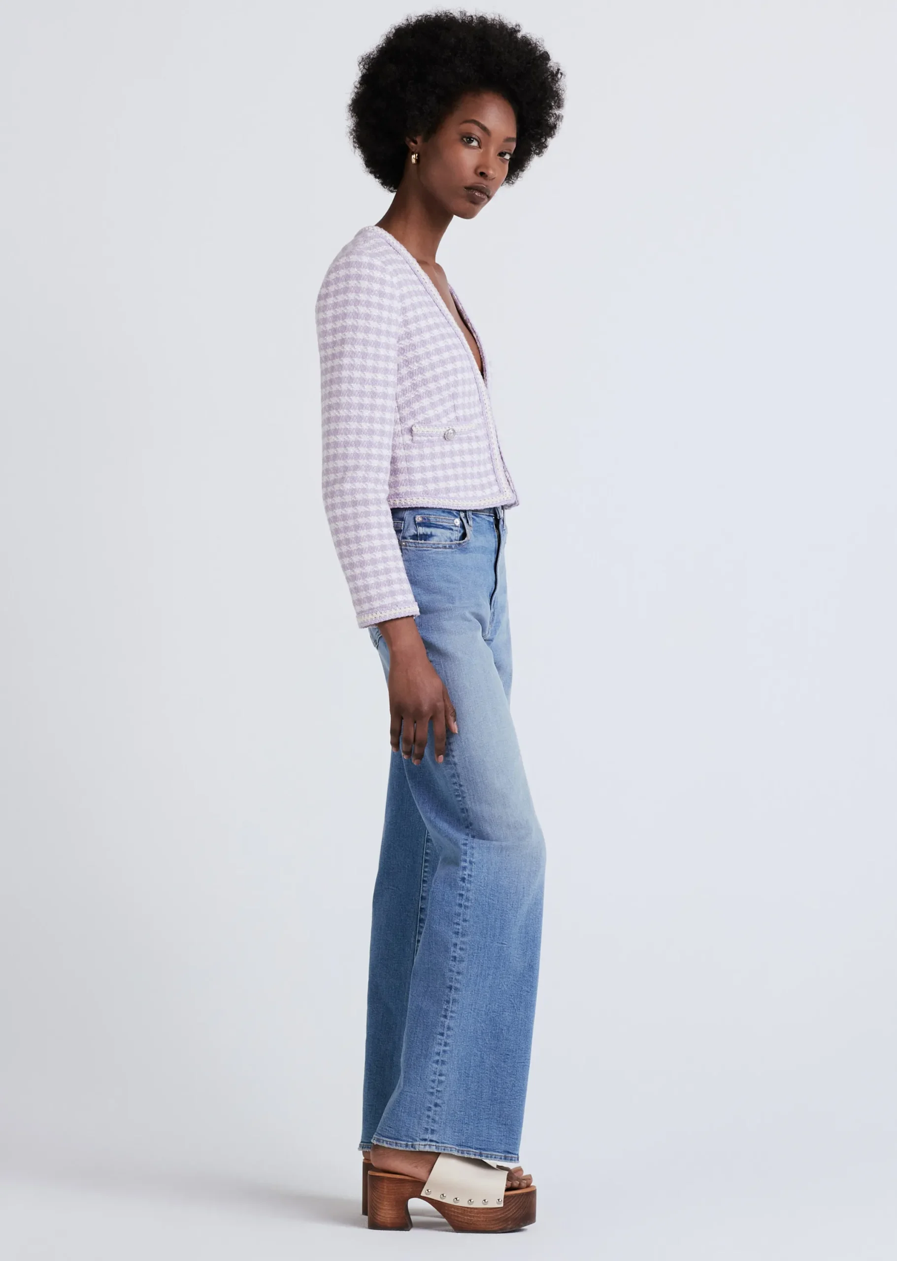 Derek Lam -Astrid V-Neck Crop Jacket Lavender-Ivory