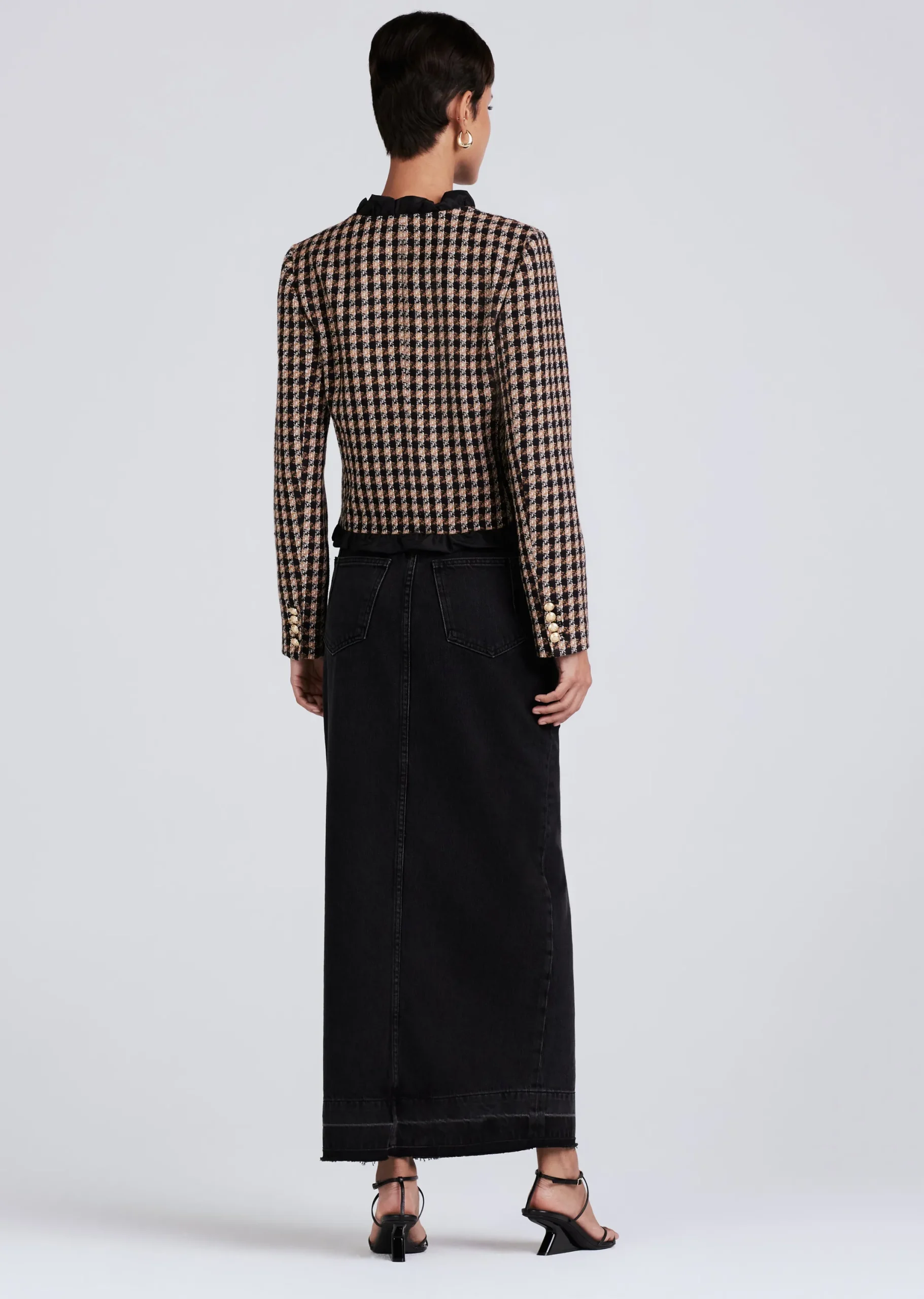 Derek Lam -Betti Twisted Ruffle Trim Jacket Black-Gold Multi