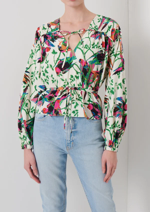 Derek Lam -Breanna Long Sleeve Gathered Top Cream Multi