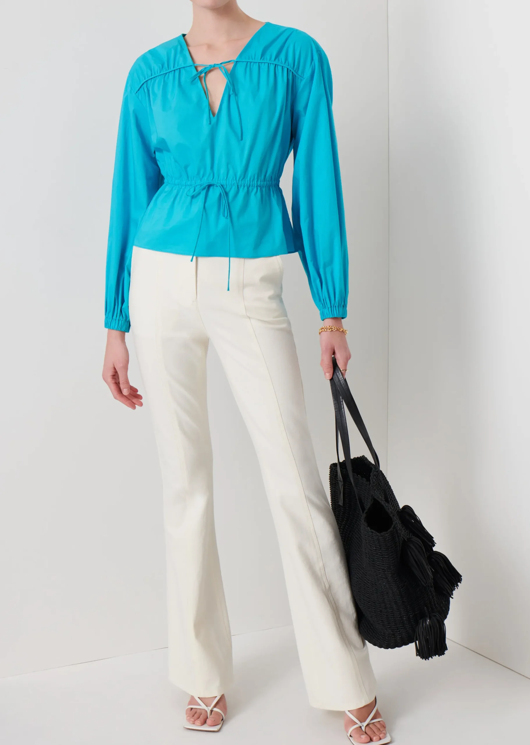 Derek Lam -Breanna Long Sleeve Gathered Top Peacock Blue