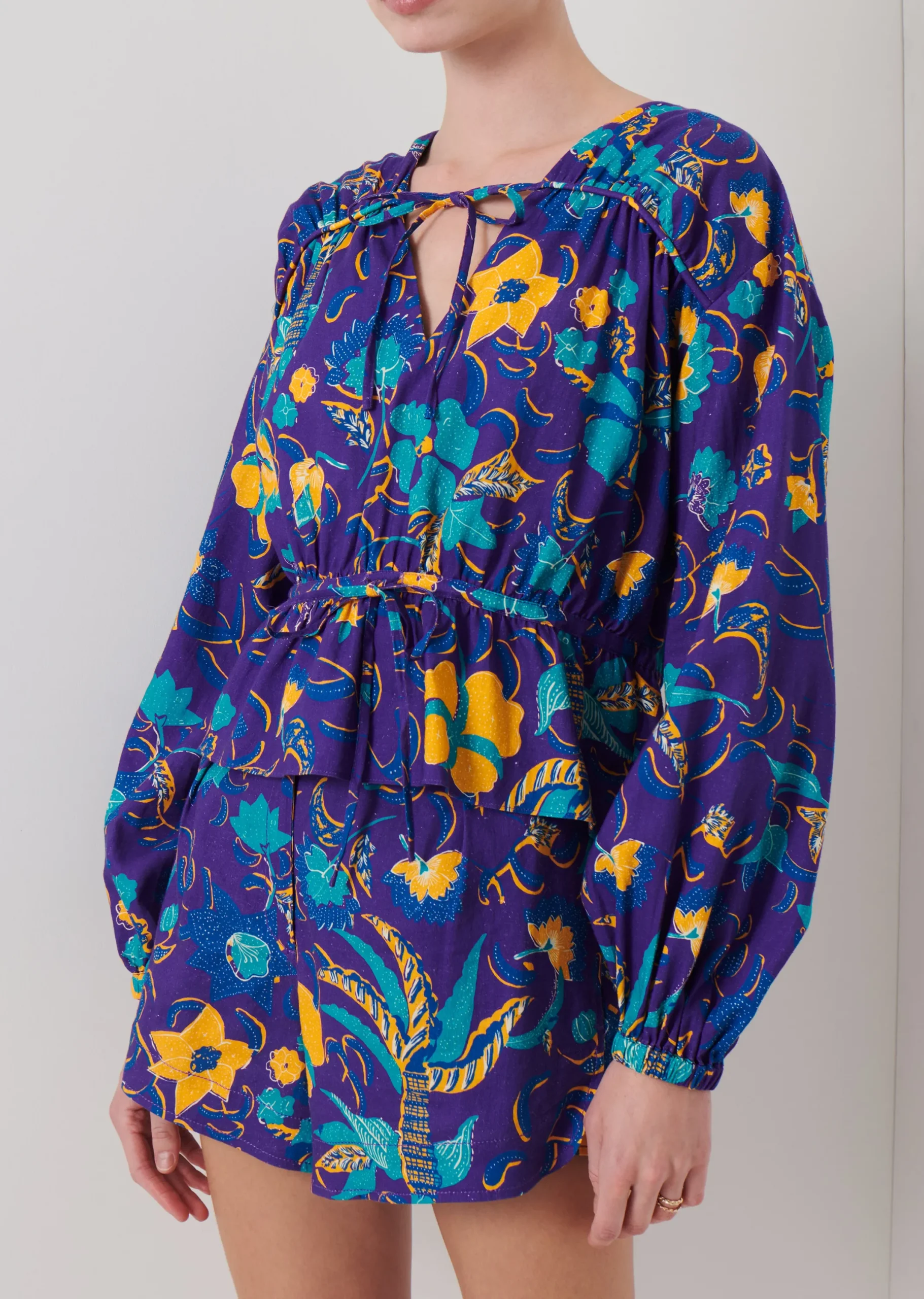 Derek Lam -Breanna Long Sleeve Gathered Top Purple Multi