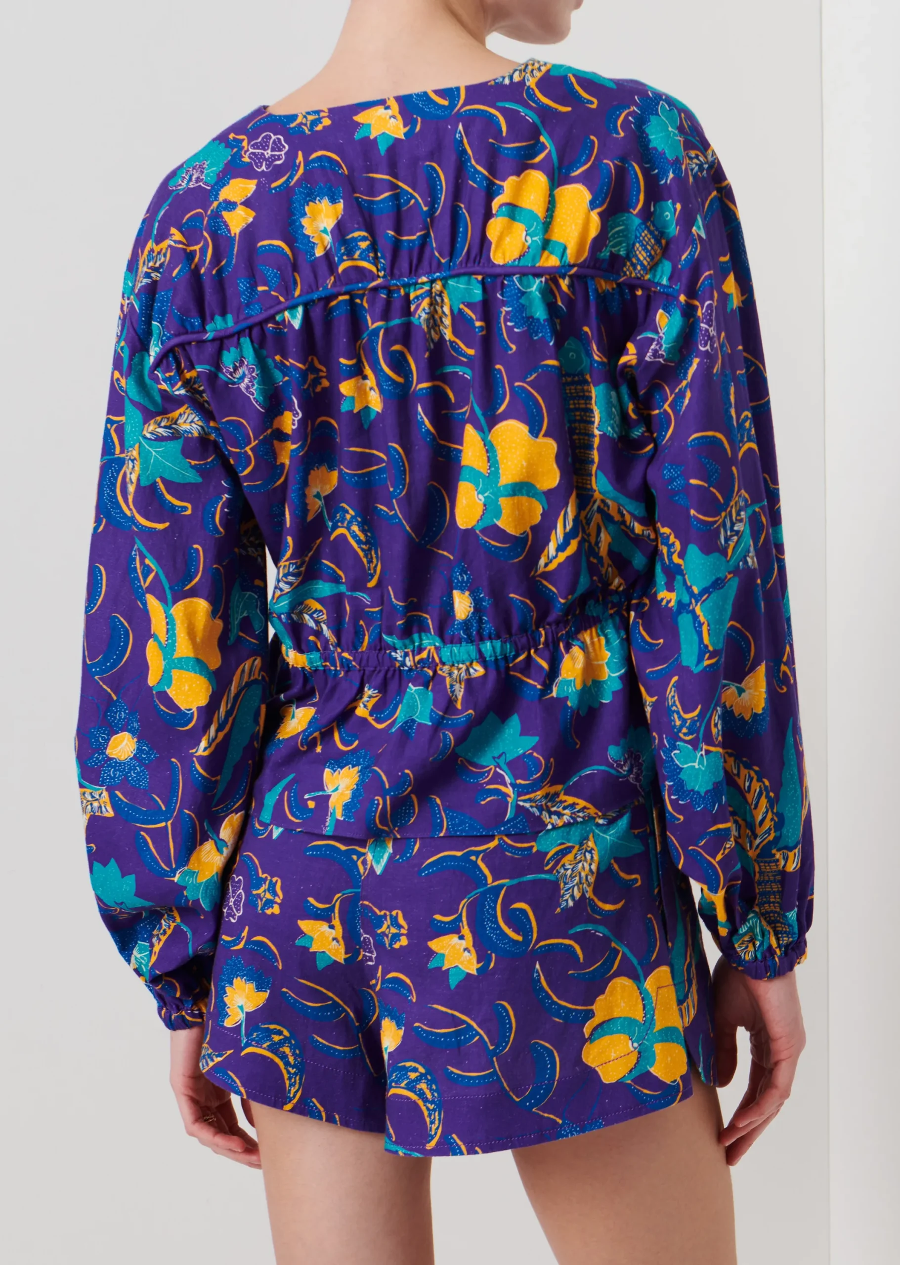 Derek Lam -Breanna Long Sleeve Gathered Top Purple Multi