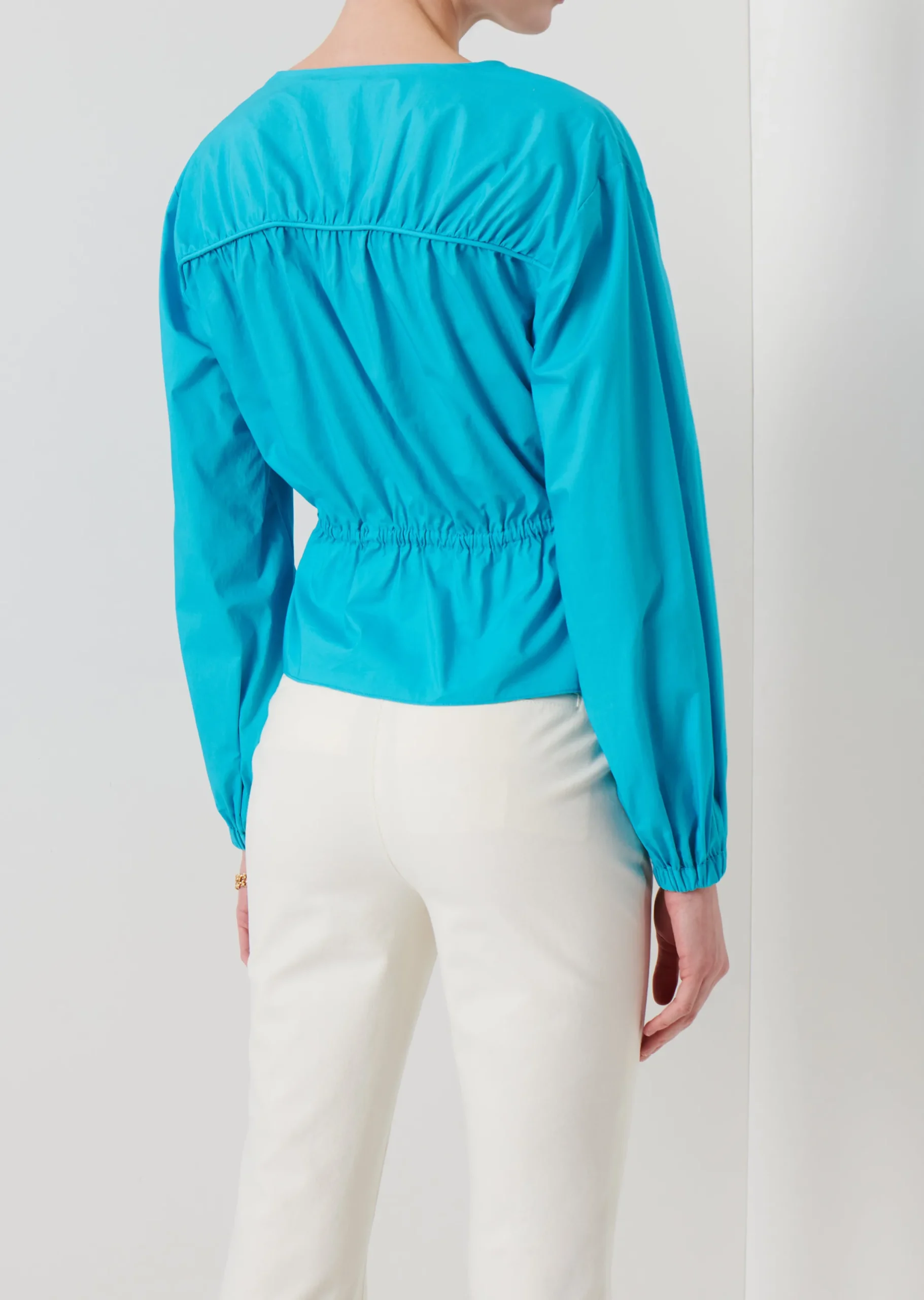 Derek Lam -Breanna Long Sleeve Gathered Top Peacock Blue