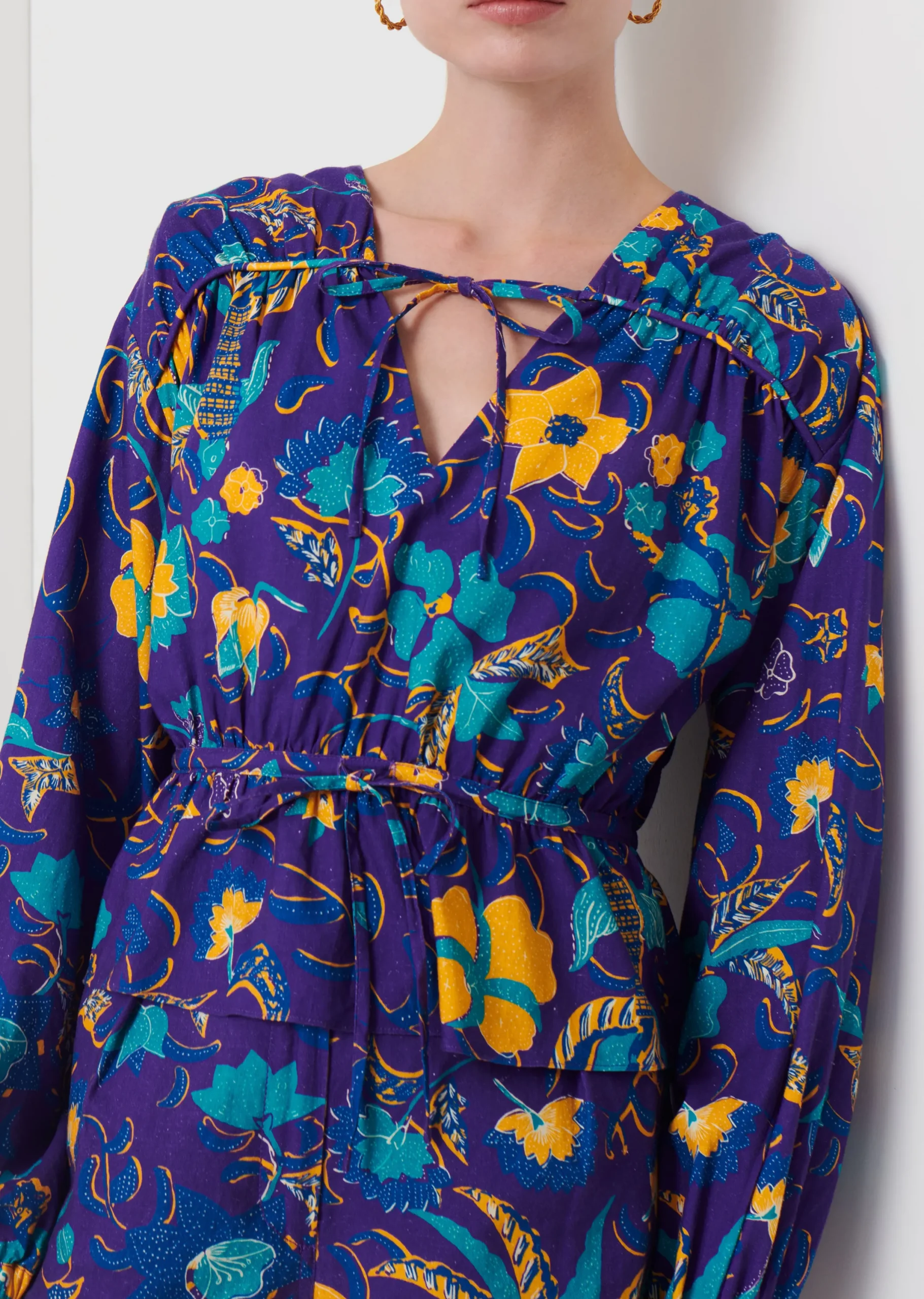 Derek Lam -Breanna Long Sleeve Gathered Top Purple Multi