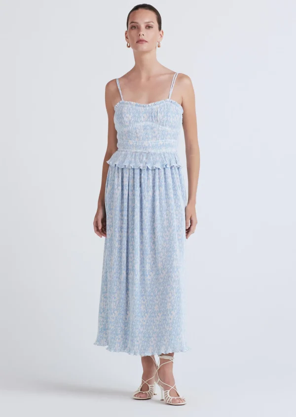 Derek Lam -Brisha Pleated Cami Dress Blue-Ivory