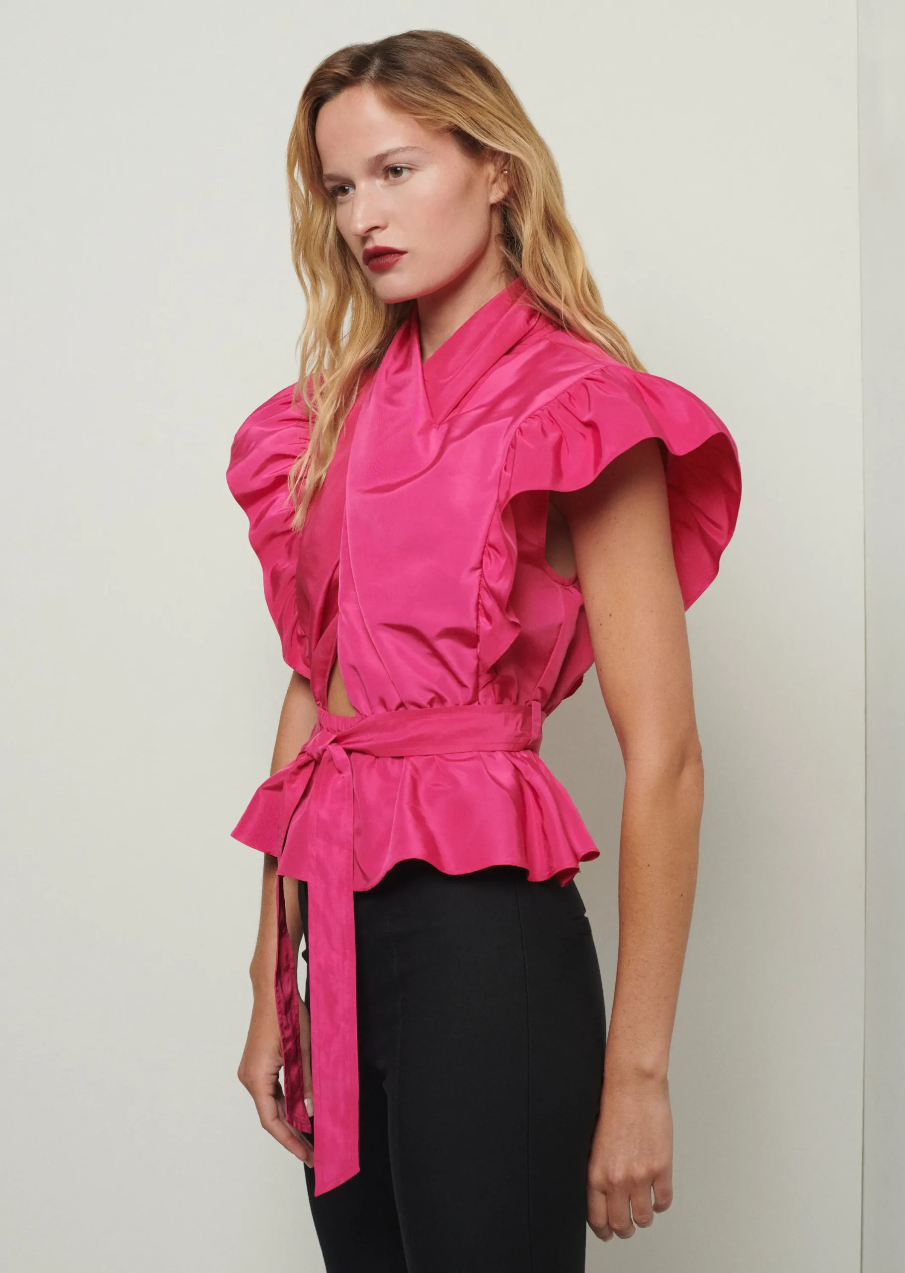 Derek Lam -Brynn Ruffle Wrap Top Magenta