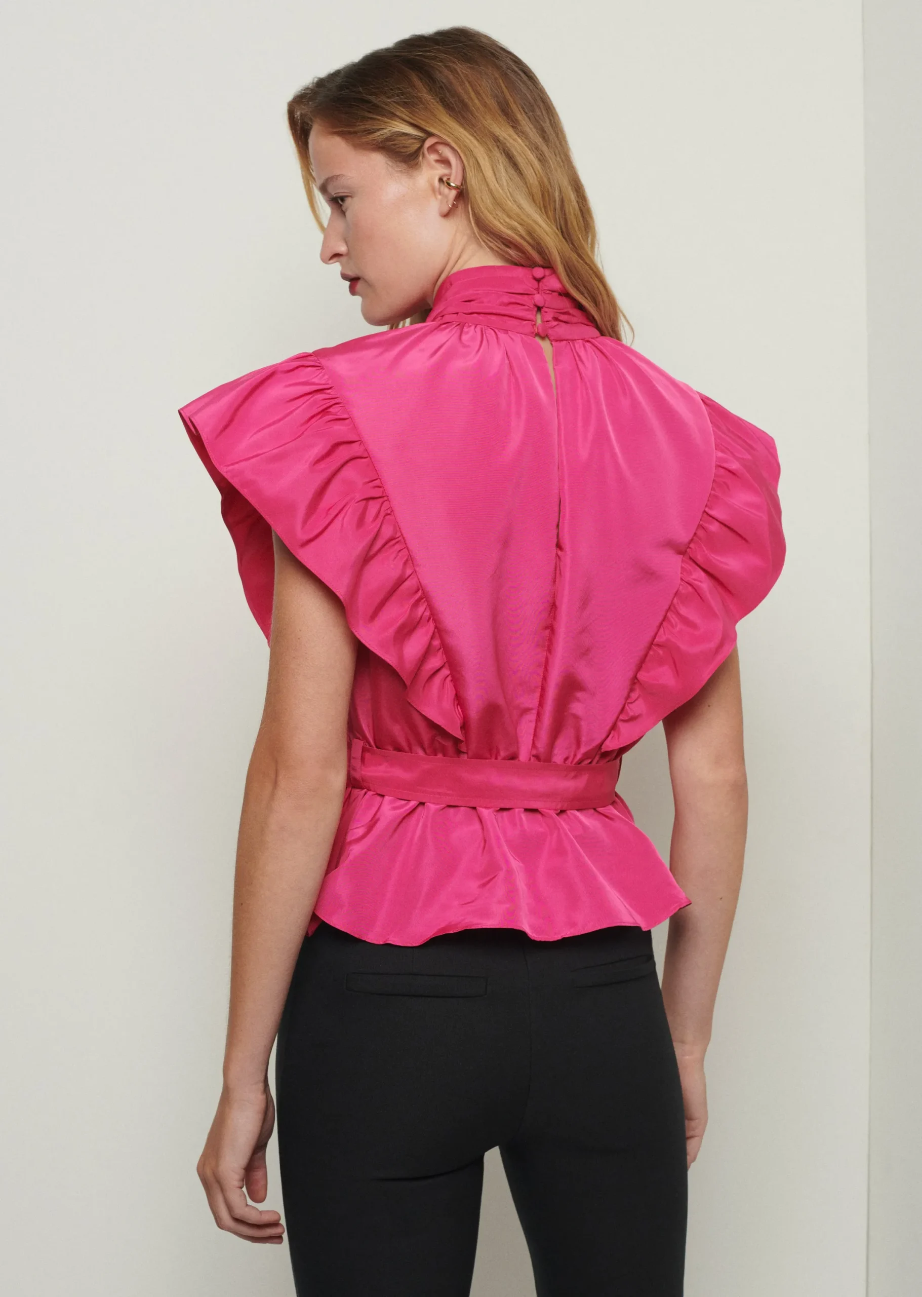 Derek Lam -Brynn Ruffle Wrap Top Magenta