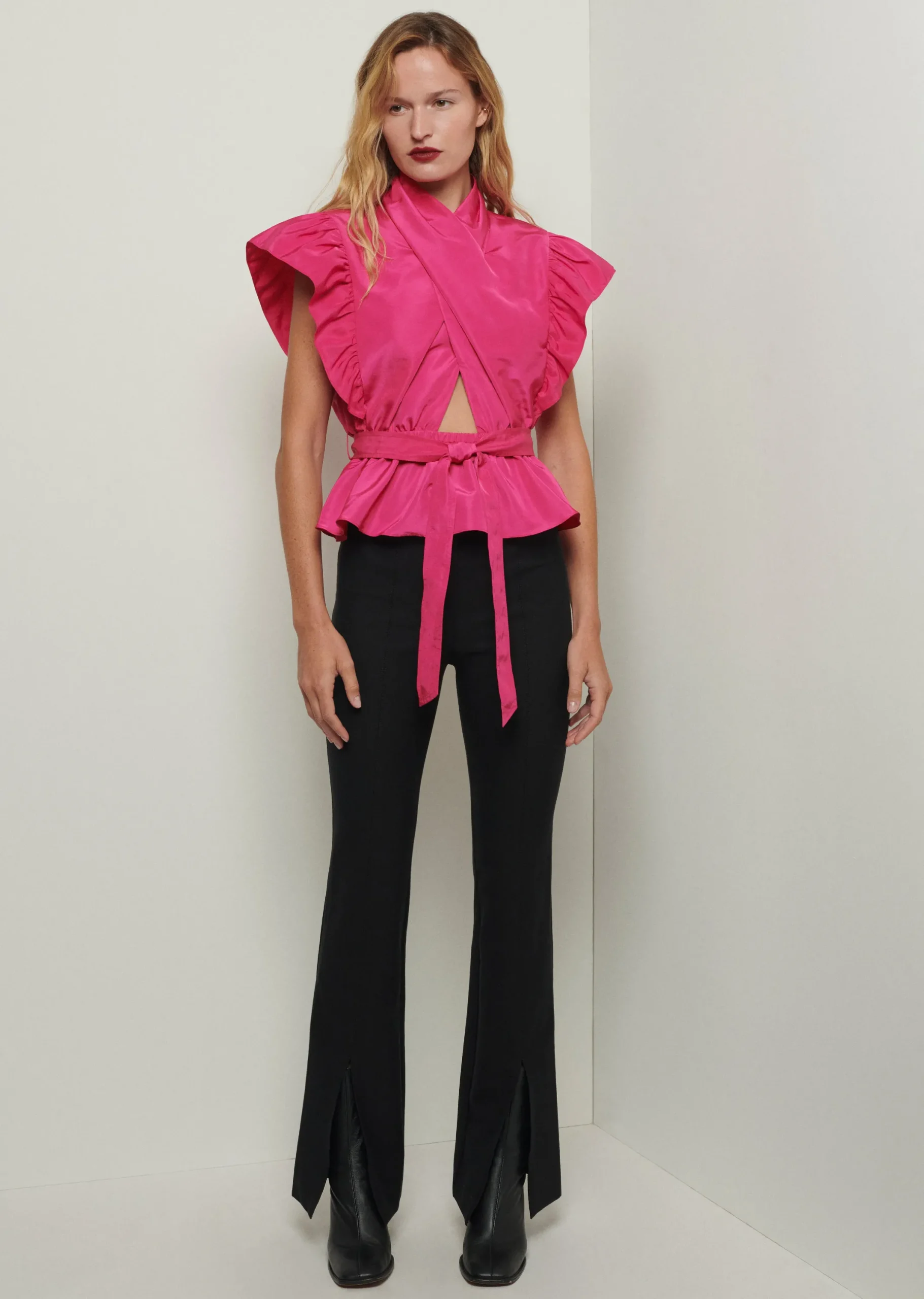 Derek Lam -Brynn Ruffle Wrap Top Magenta