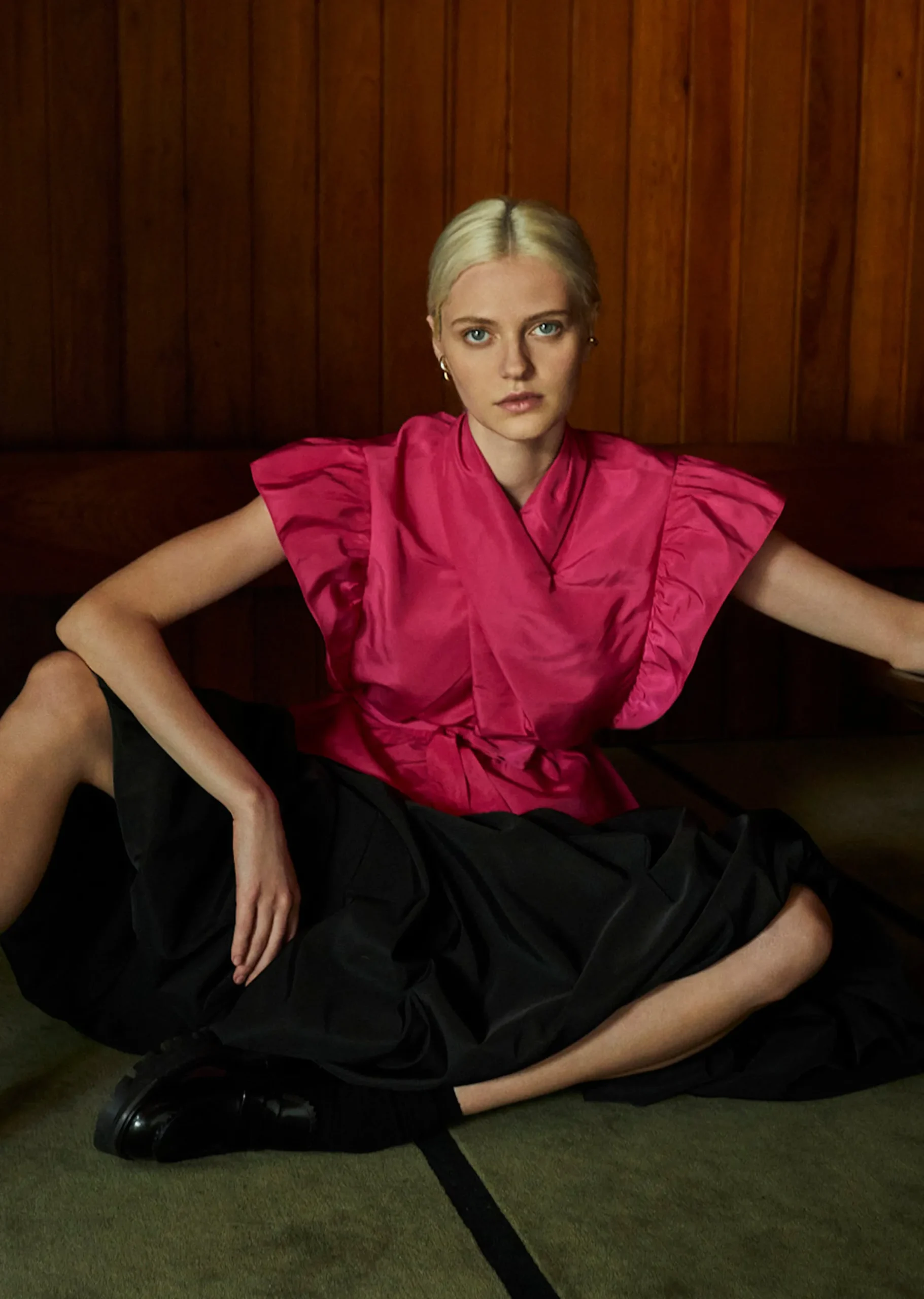 Derek Lam -Brynn Ruffle Wrap Top Magenta