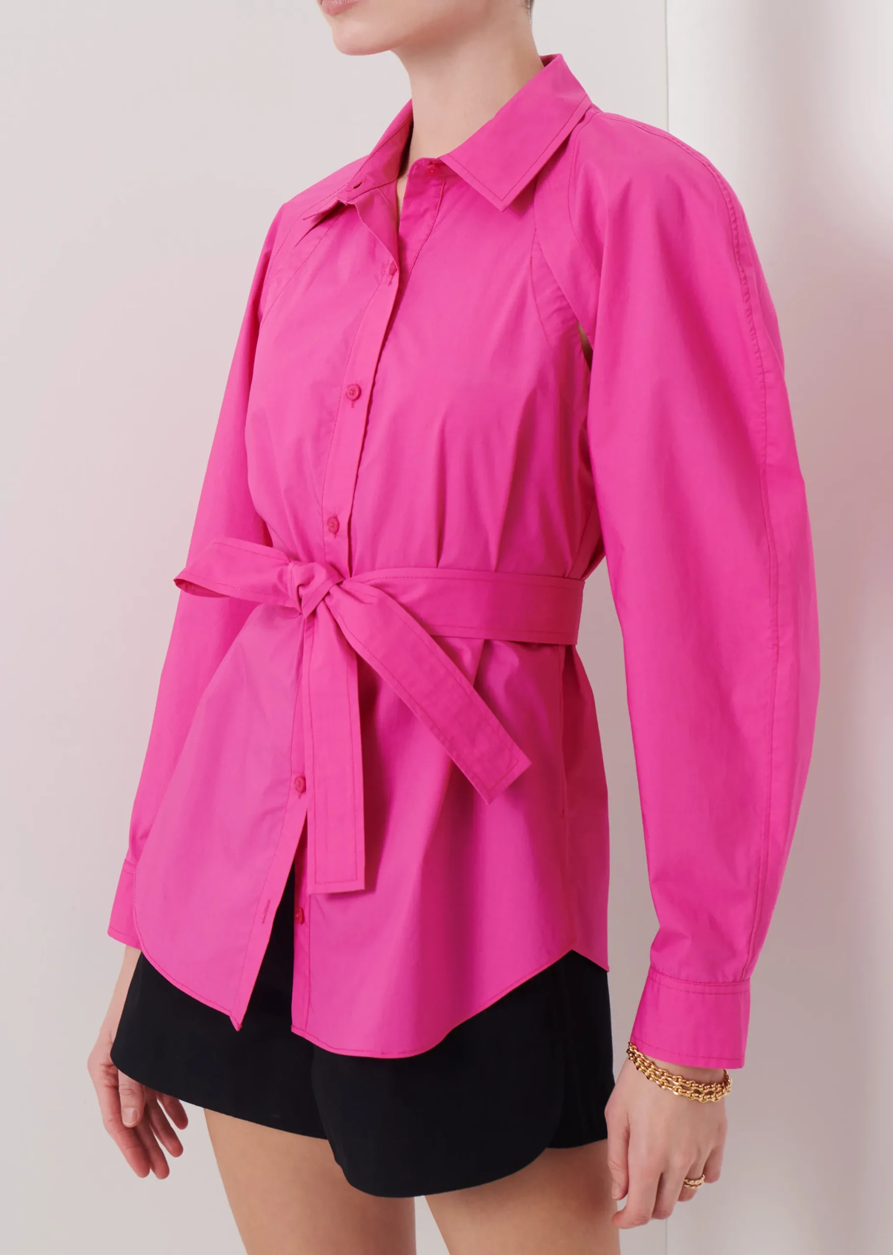 Derek Lam -Casper Bolero Sleeve Button Down Top Magenta