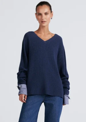Derek Lam -Cassie Mixed Media Sweater Sunwashed Blue Heather