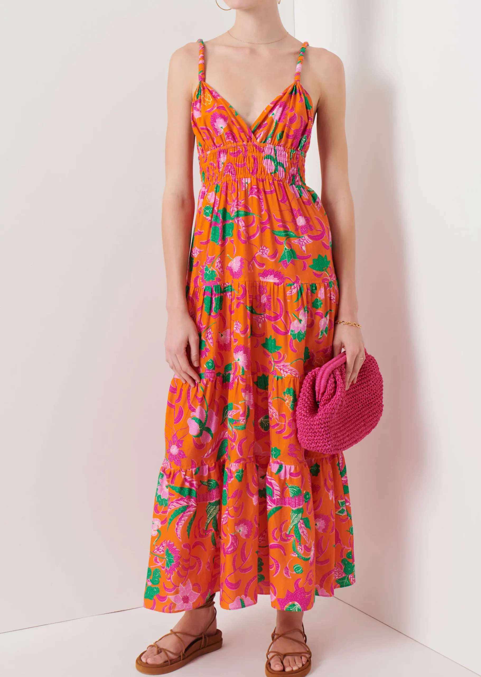 Derek Lam -Cecelia Tiered Maxi Dress Orange Multi