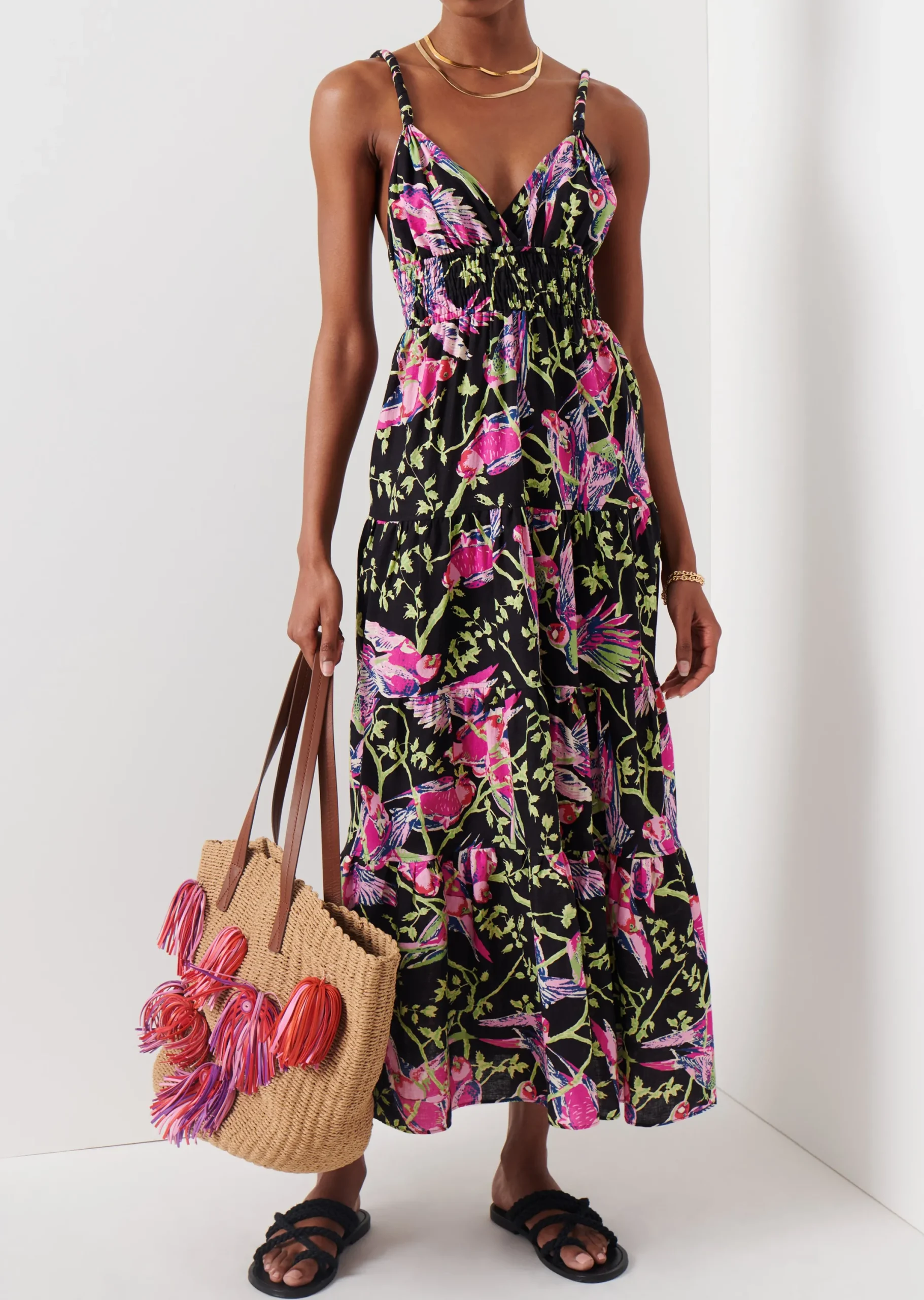 Derek Lam -Cecelia Tiered Maxi Dress Black Multi