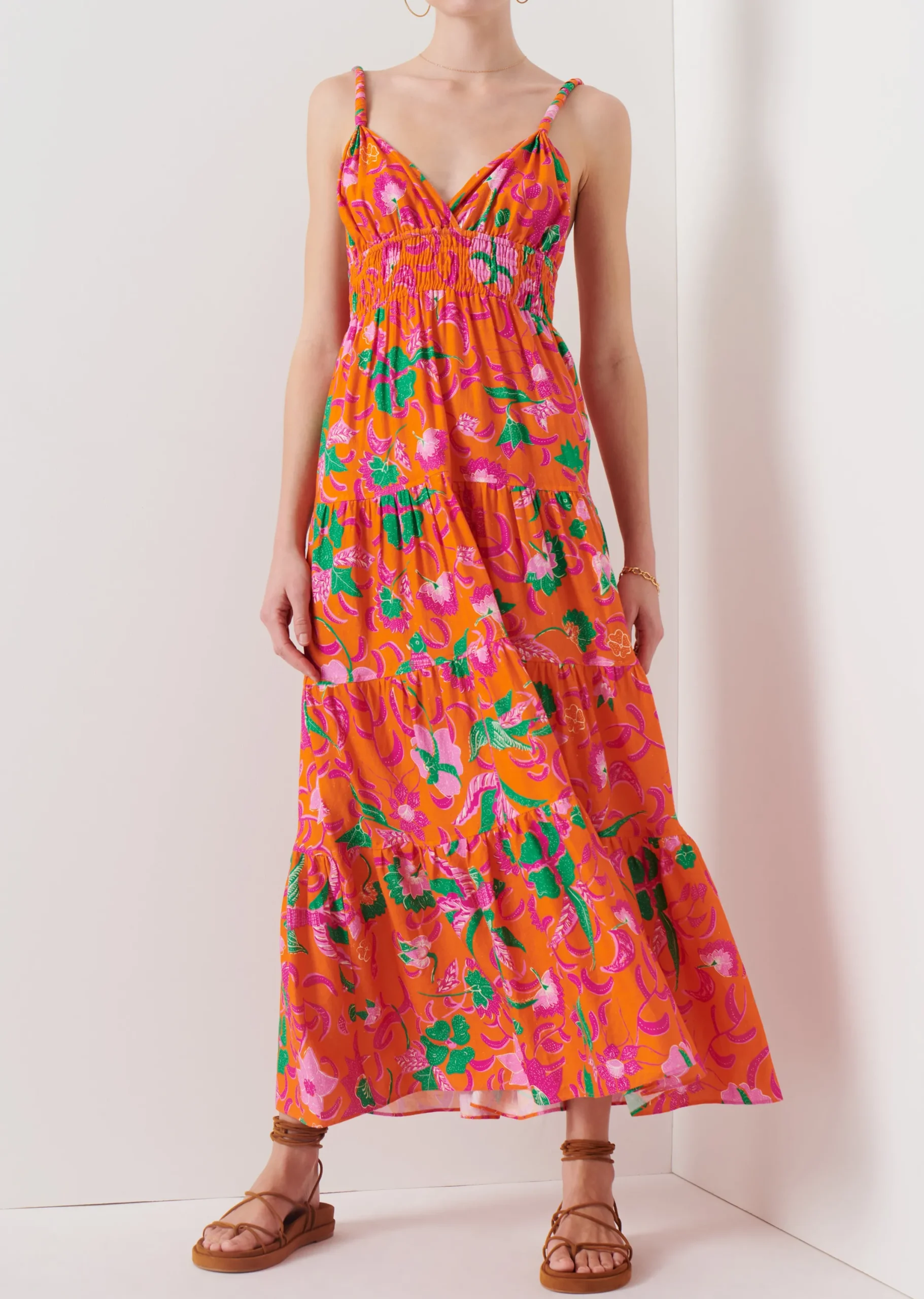 Derek Lam -Cecelia Tiered Maxi Dress Orange Multi