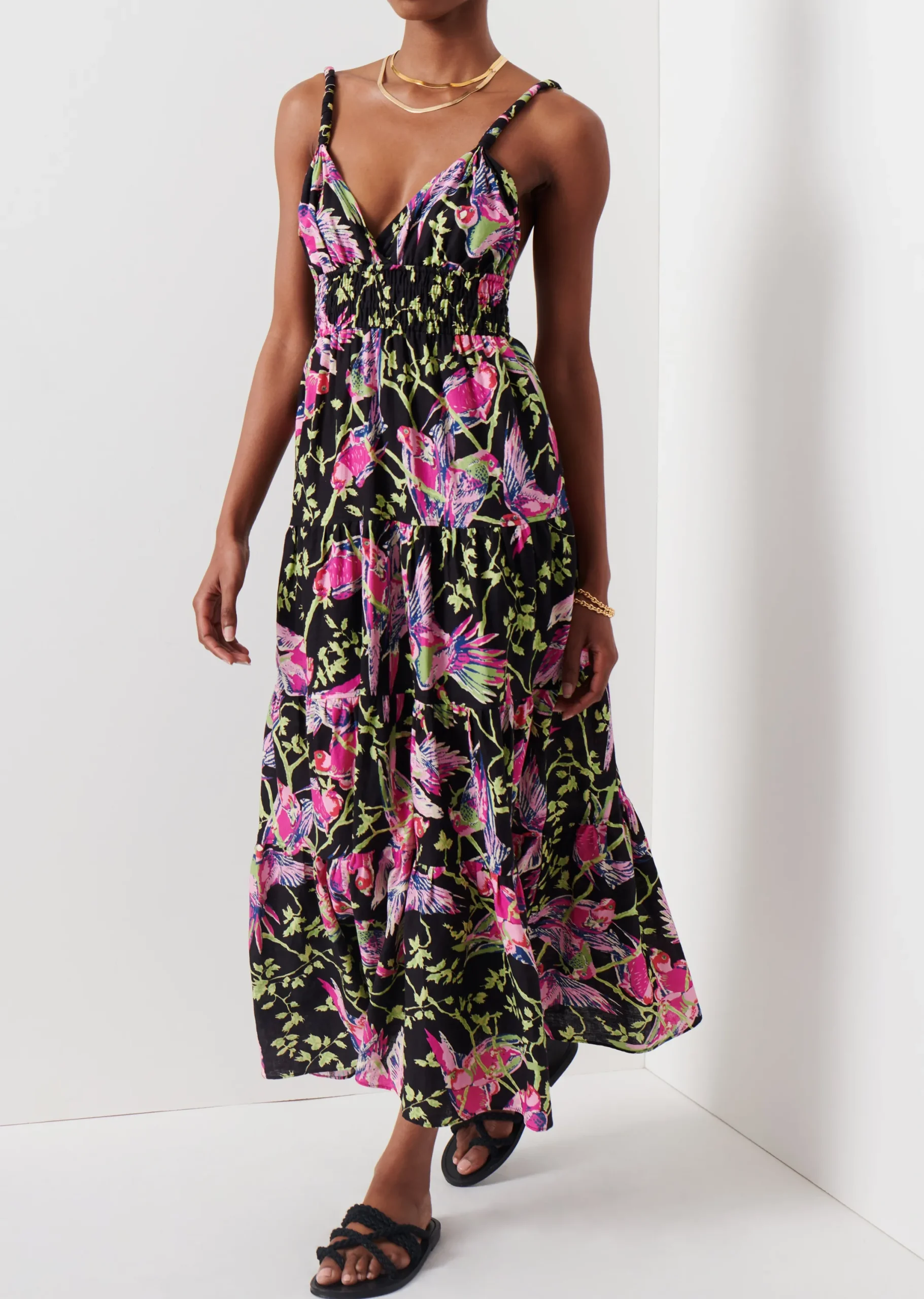 Derek Lam -Cecelia Tiered Maxi Dress Black Multi