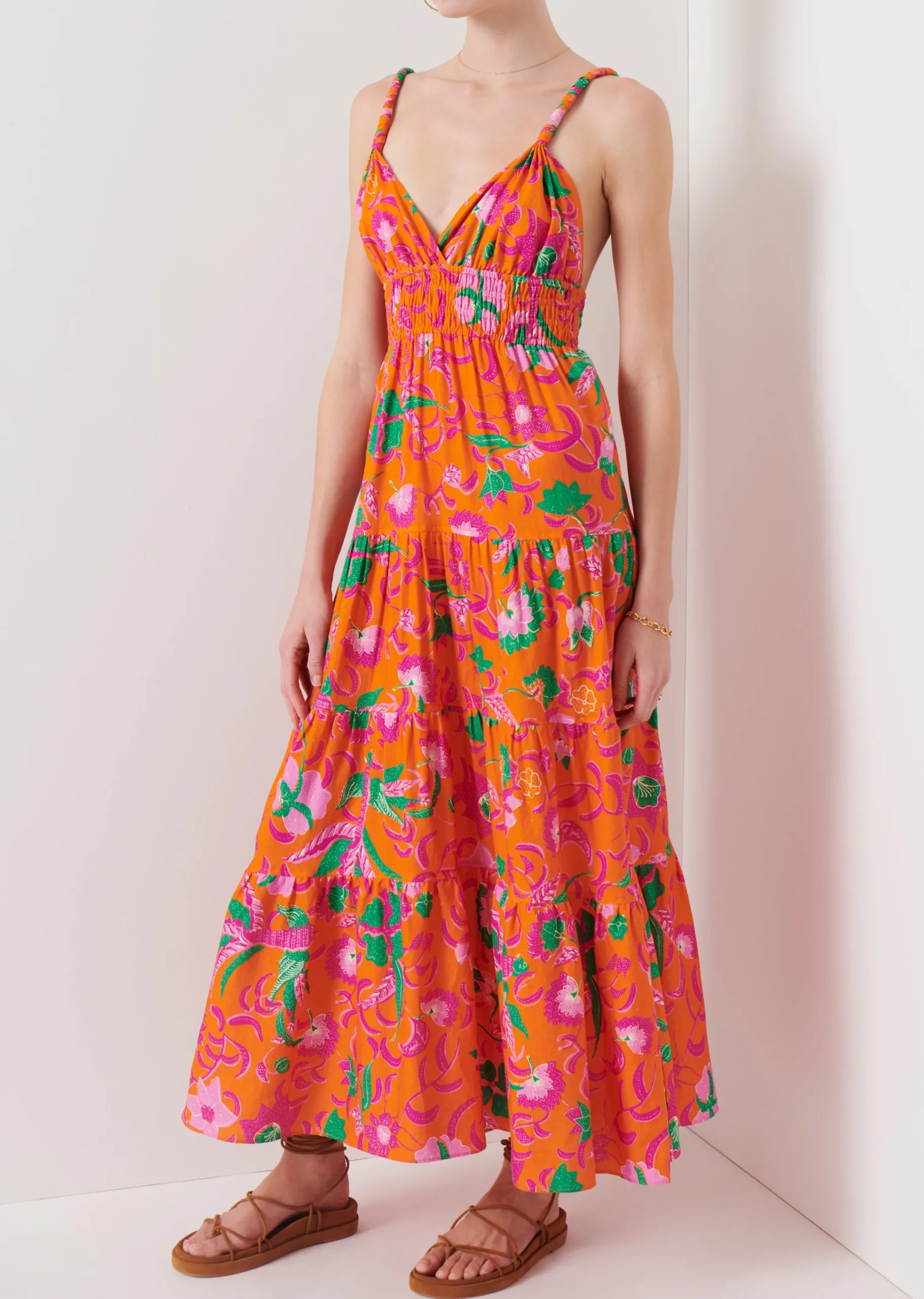 Derek Lam -Cecelia Tiered Maxi Dress Orange Multi