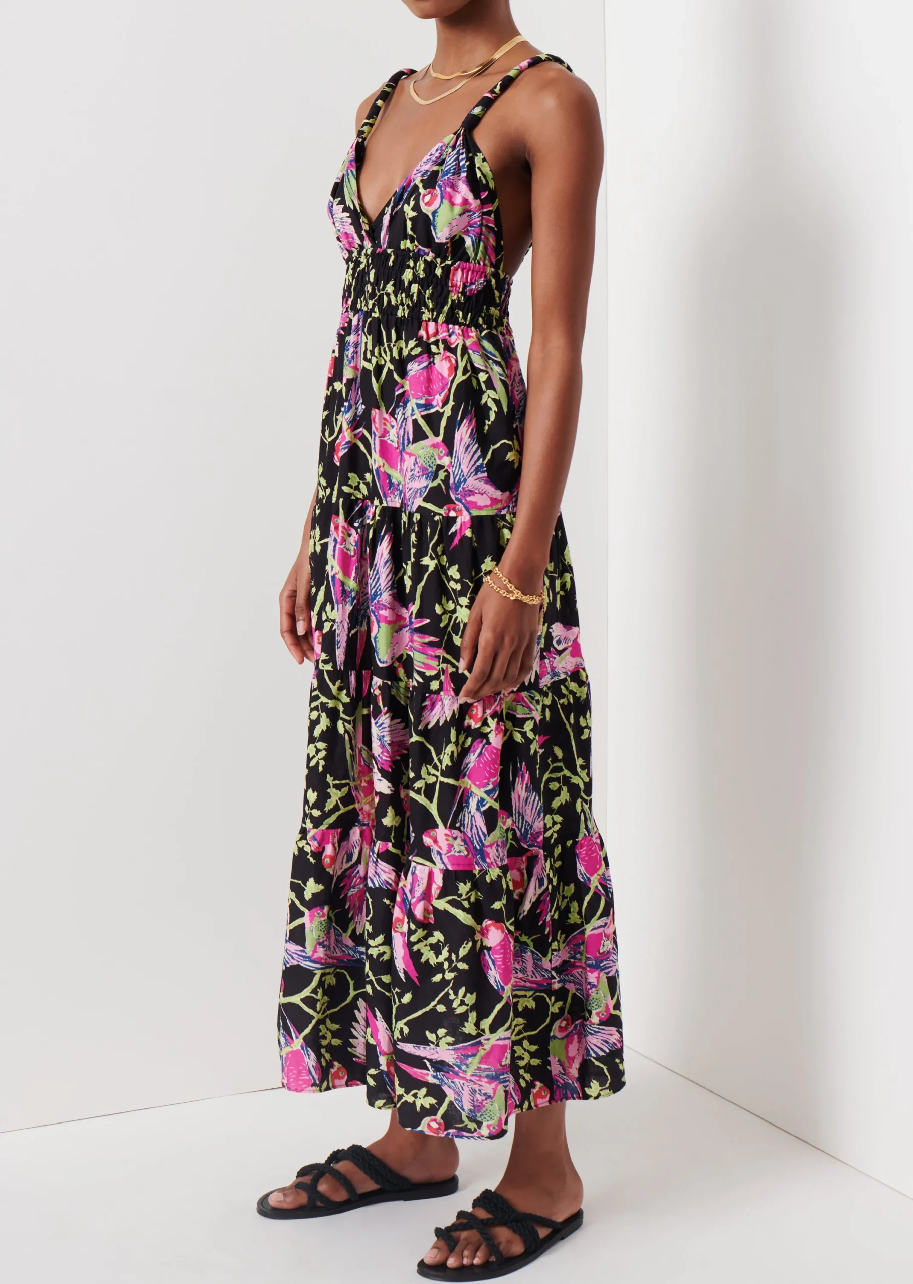 Derek Lam -Cecelia Tiered Maxi Dress Black Multi