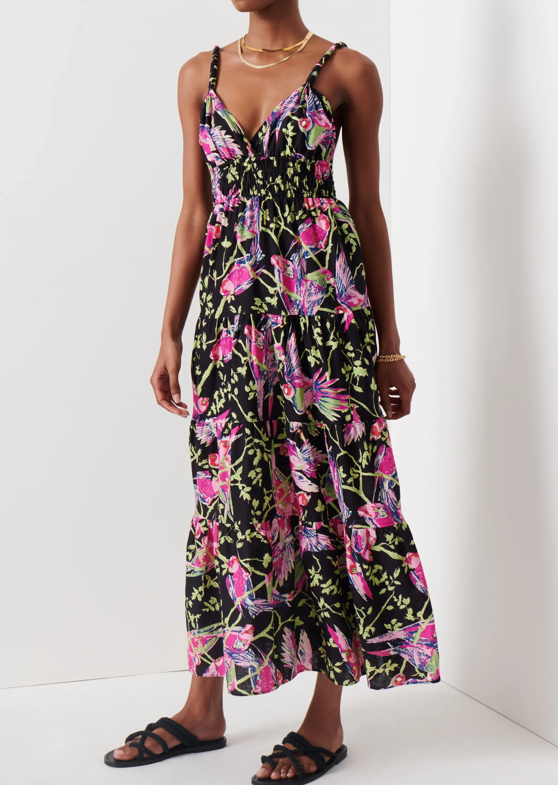 Derek Lam -Cecelia Tiered Maxi Dress Black Multi