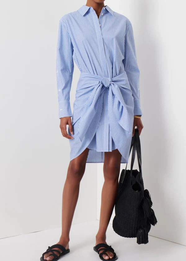 Derek Lam -Charlotte Tie Waist Shirt Dress Blue-White