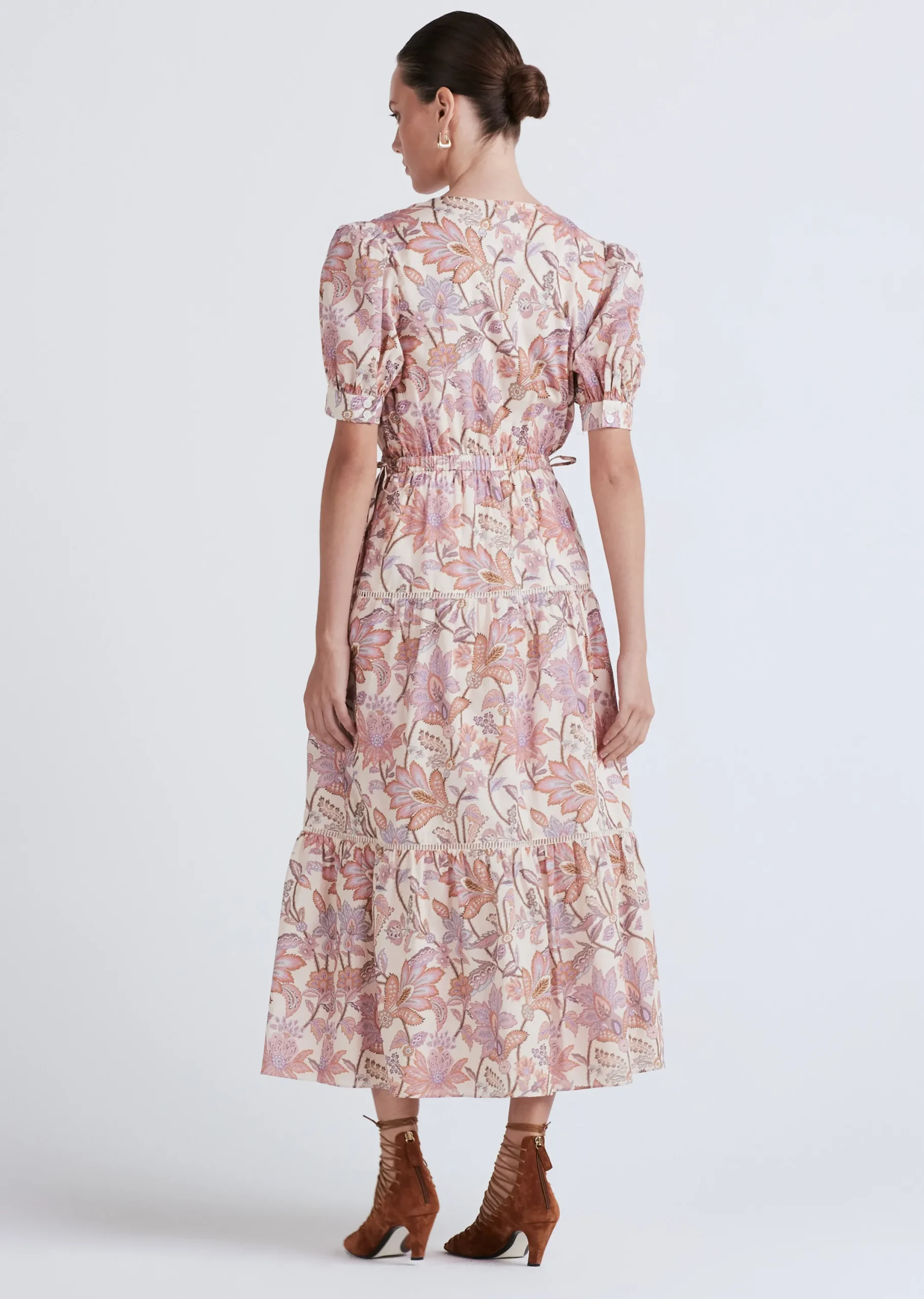 Derek Lam -Columba Puff Sleeve V-Neck Dress Pink Multi