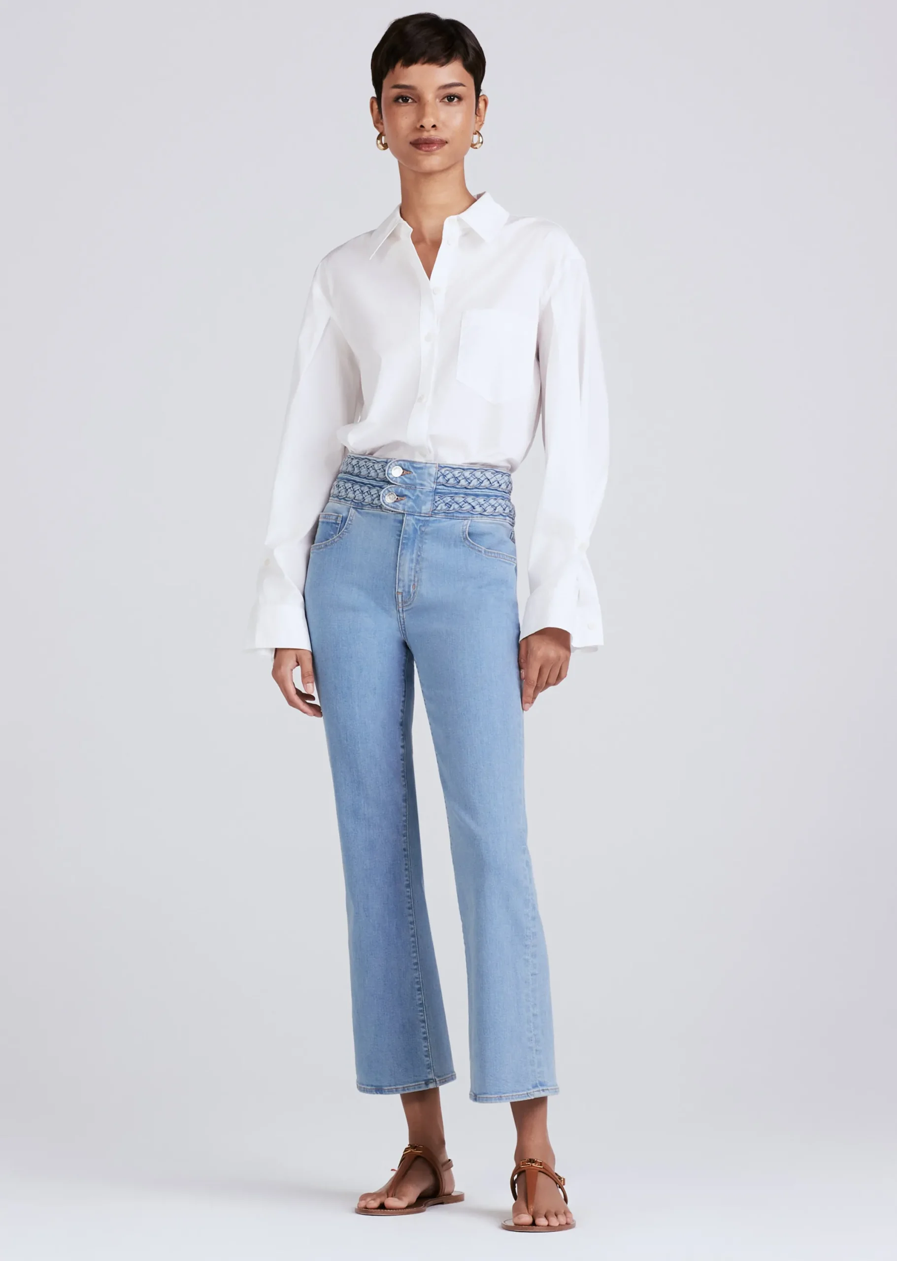 Derek Lam -Crosby Braided High Rise Crop Flare Dover Light