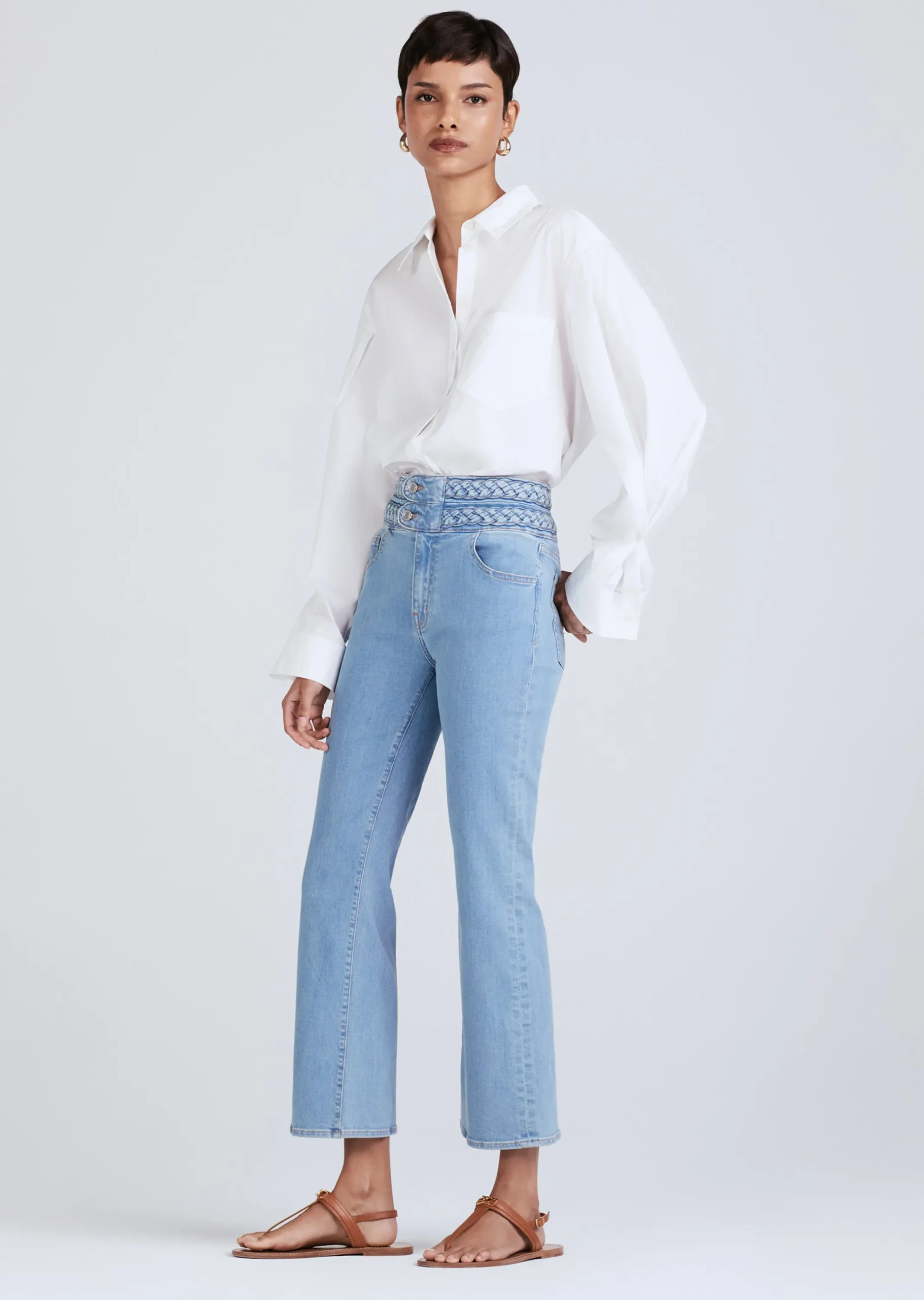 Derek Lam -Crosby Braided High Rise Crop Flare Dover Light