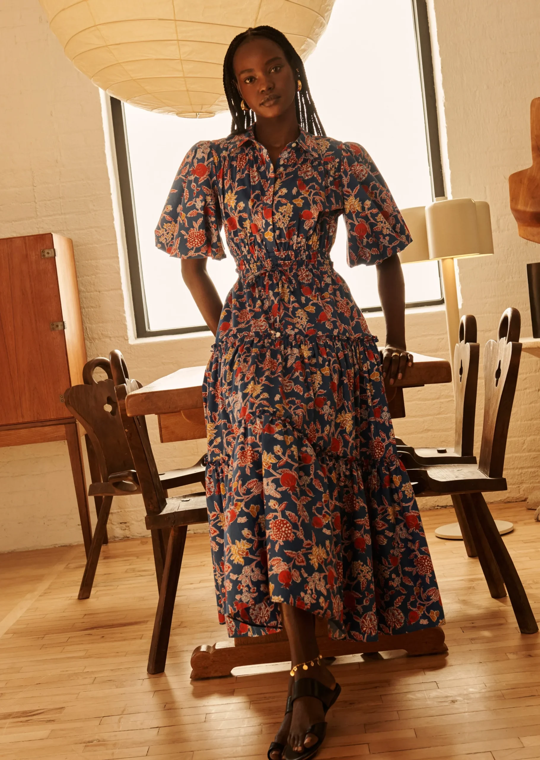 Derek Lam -Dahlia Balloon Sleeve Shirt Dress Blue Multi
