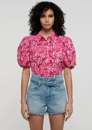 Derek Lam -Daria Balloon Sleeve Shirt Pink-Red Multi