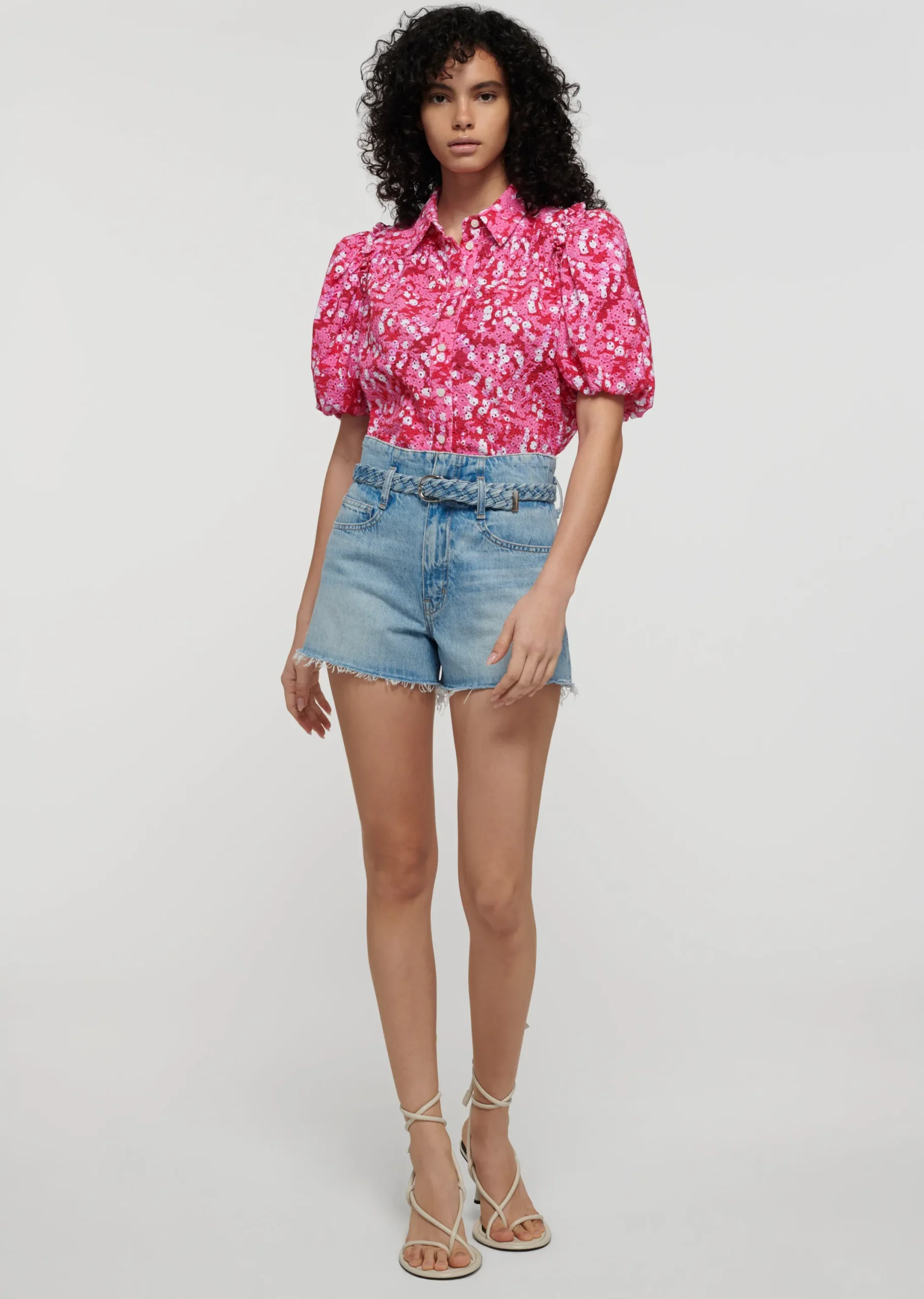Derek Lam -Daria Balloon Sleeve Shirt Pink-Red Multi