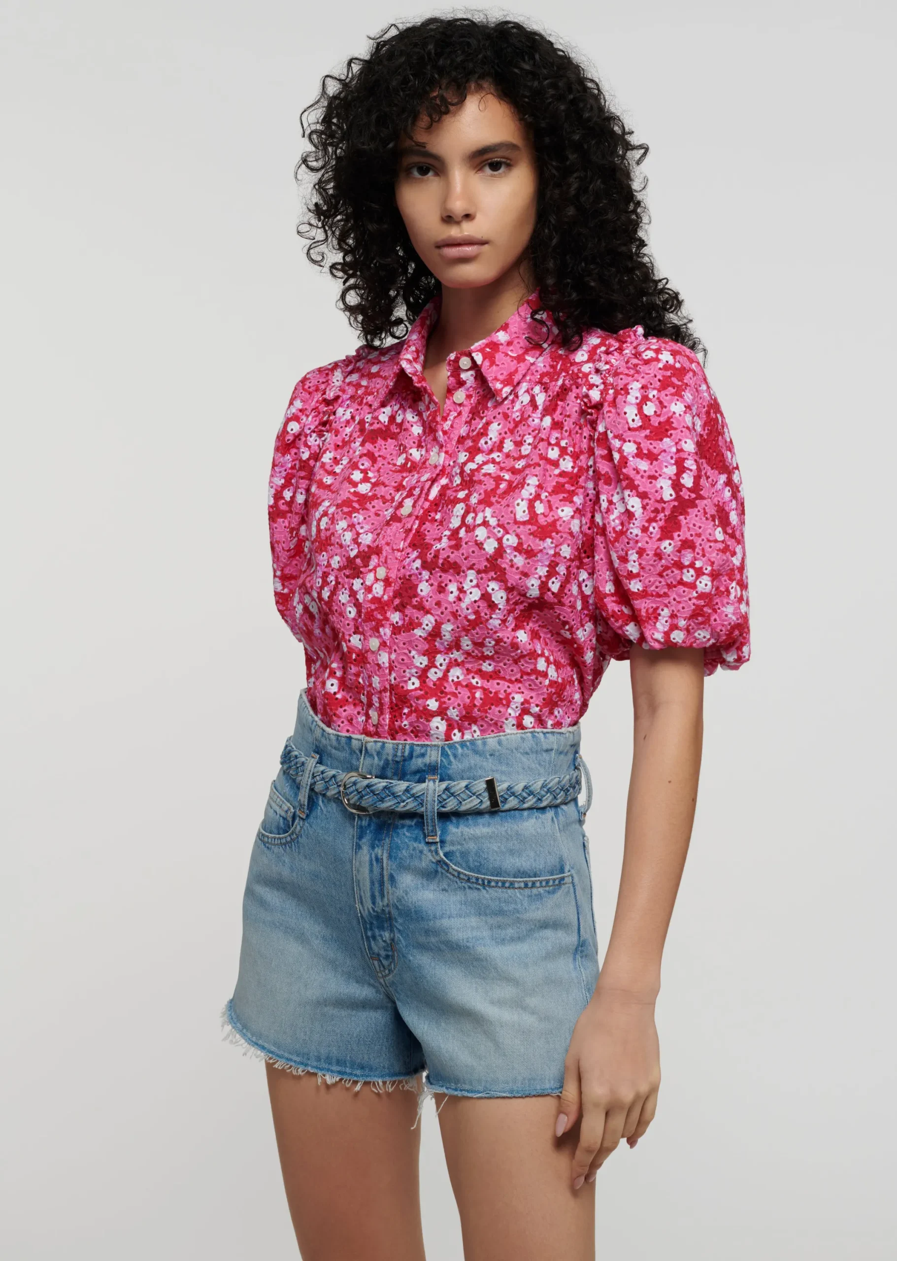 Derek Lam -Daria Balloon Sleeve Shirt Pink-Red Multi