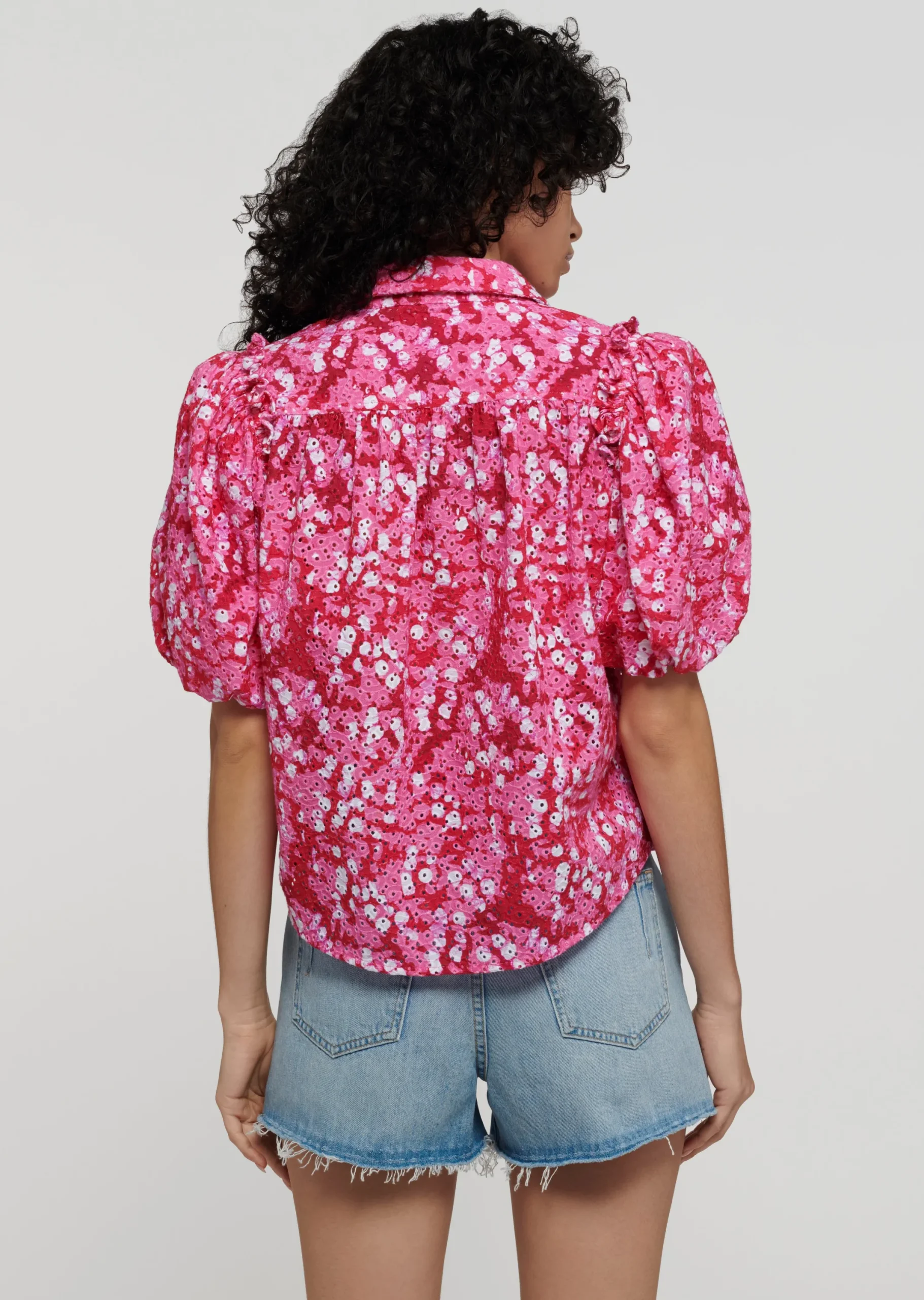 Derek Lam -Daria Balloon Sleeve Shirt Pink-Red Multi