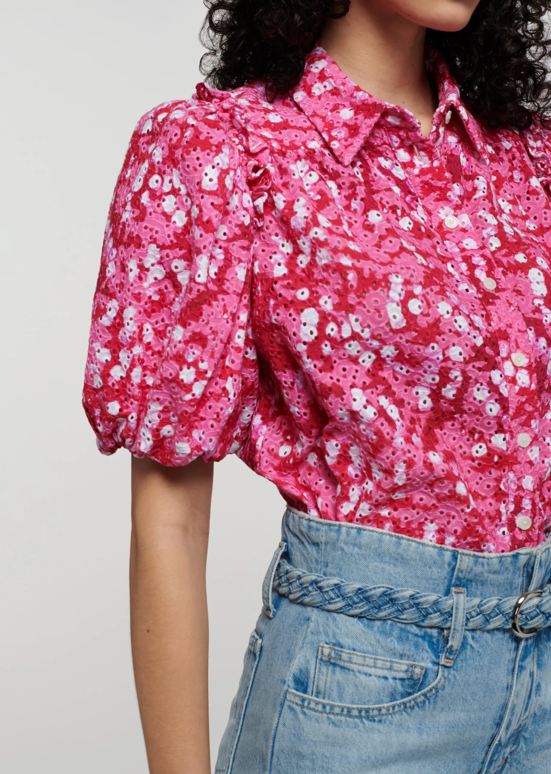 Derek Lam -Daria Balloon Sleeve Shirt Pink-Red Multi