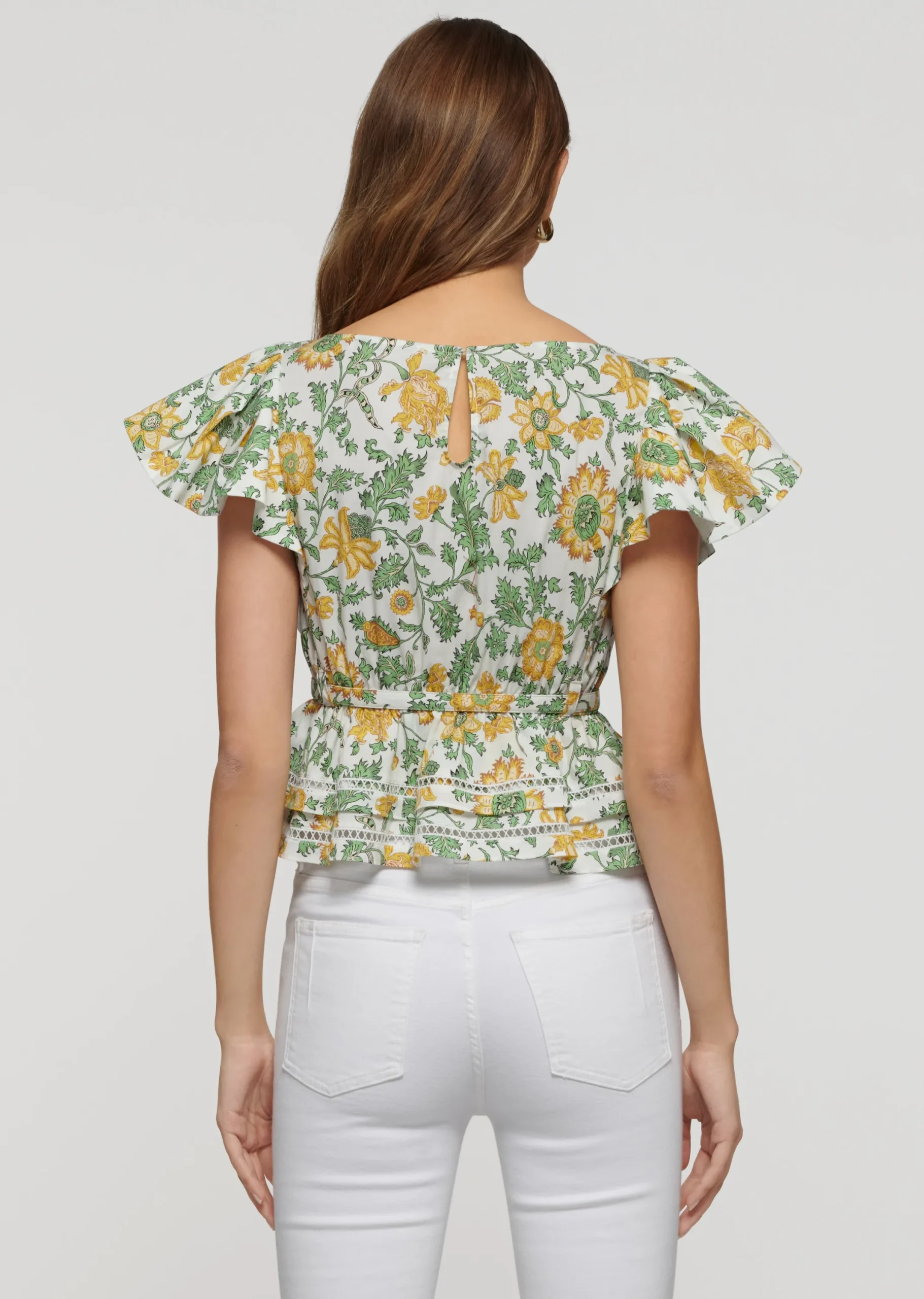 Derek Lam -Delphine Boat Neck Ruffle Blouse Yellow Multi