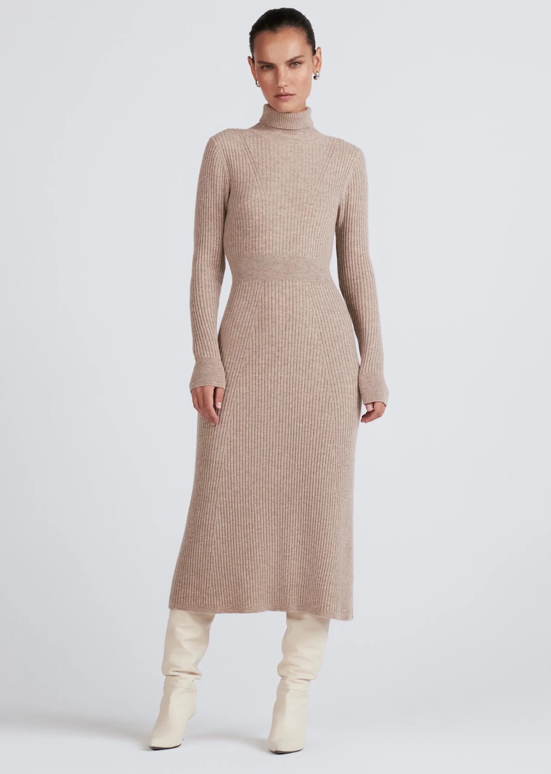 Derek Lam -Diana Turtleneck Dress Light Taupe Melange