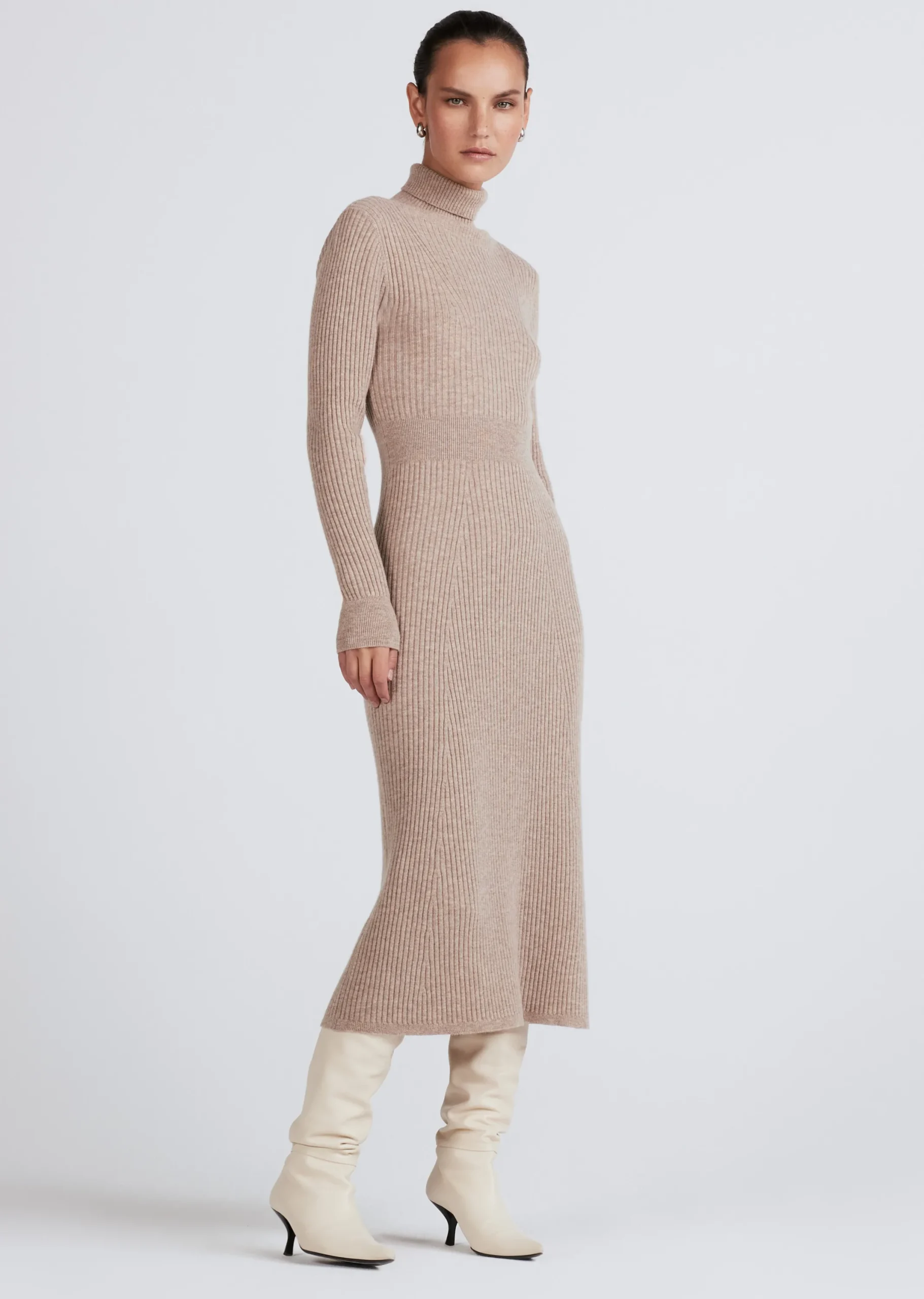 Derek Lam -Diana Turtleneck Dress Light Taupe Melange