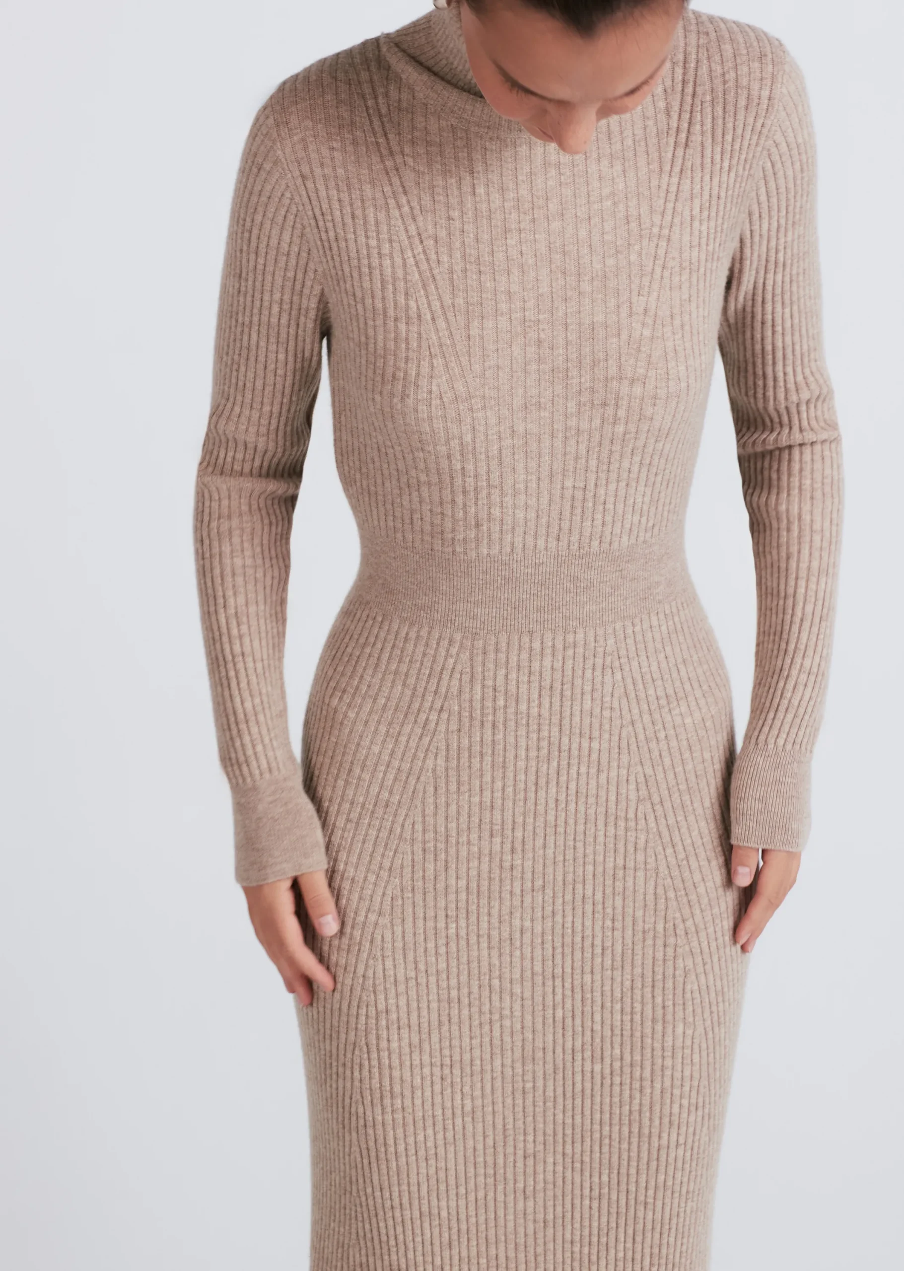 Derek Lam -Diana Turtleneck Dress Light Taupe Melange
