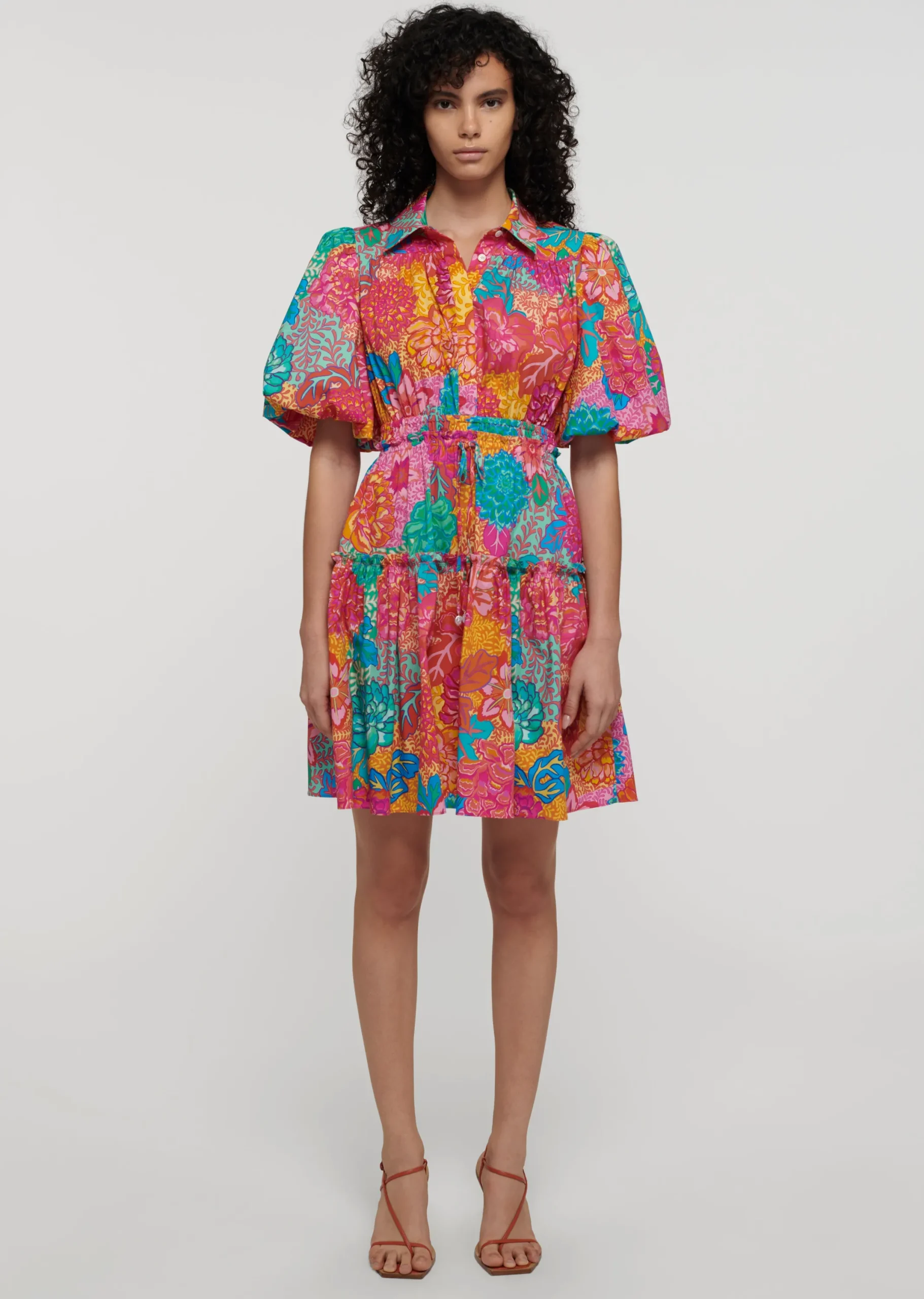 Derek Lam -Doha Balloon Sleeve Shirt Dress Pink Multi
