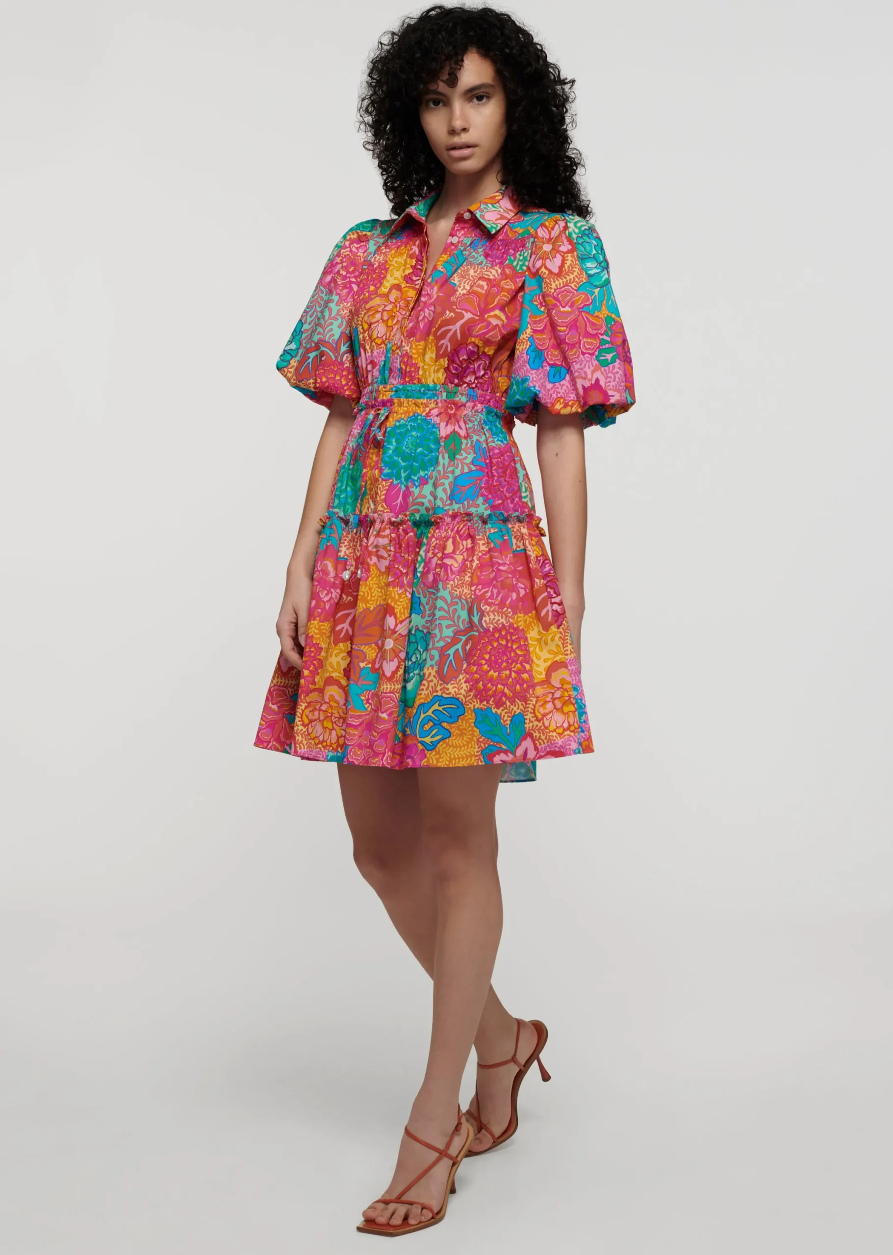 Derek Lam -Doha Balloon Sleeve Shirt Dress Pink Multi