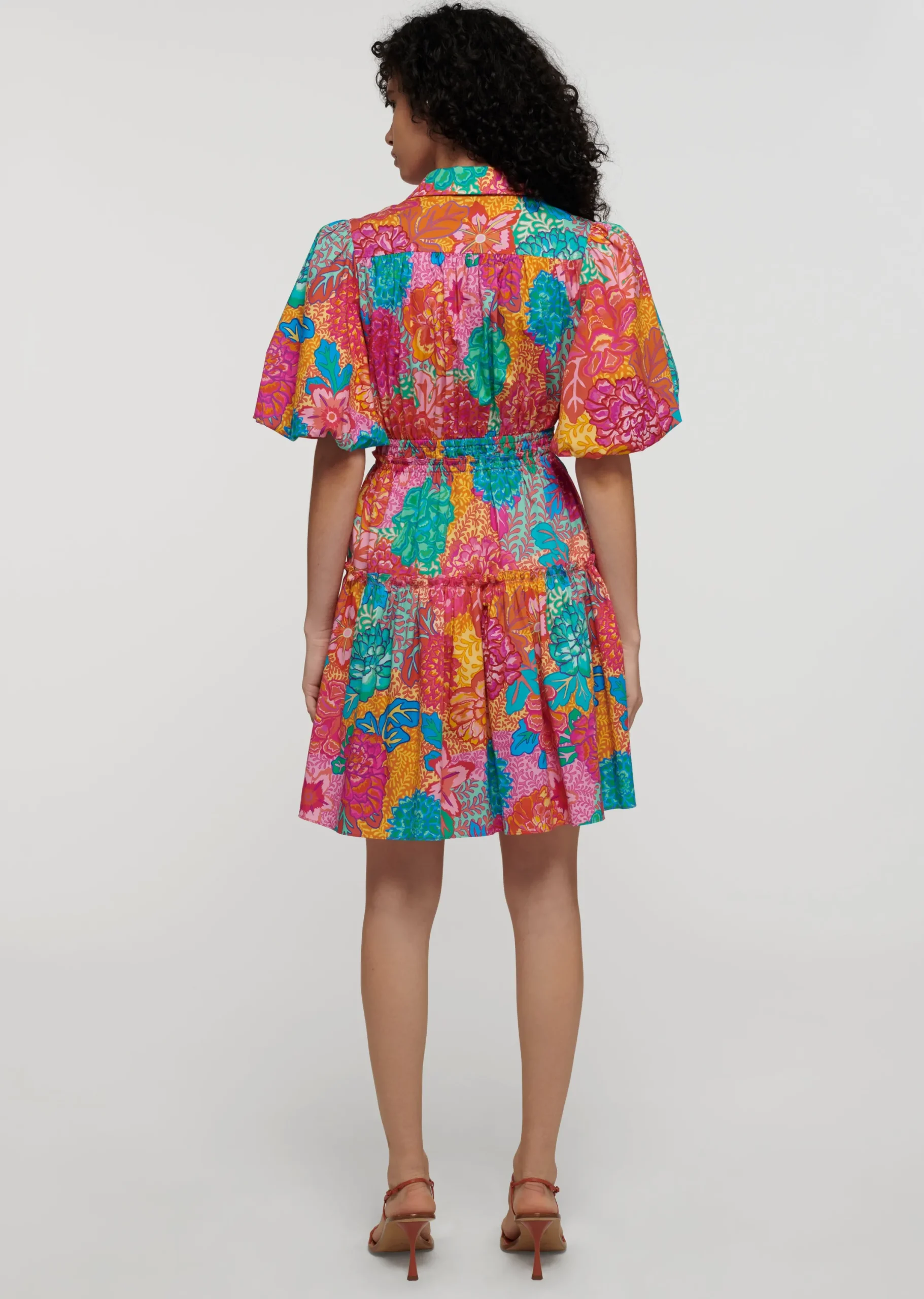 Derek Lam -Doha Balloon Sleeve Shirt Dress Pink Multi